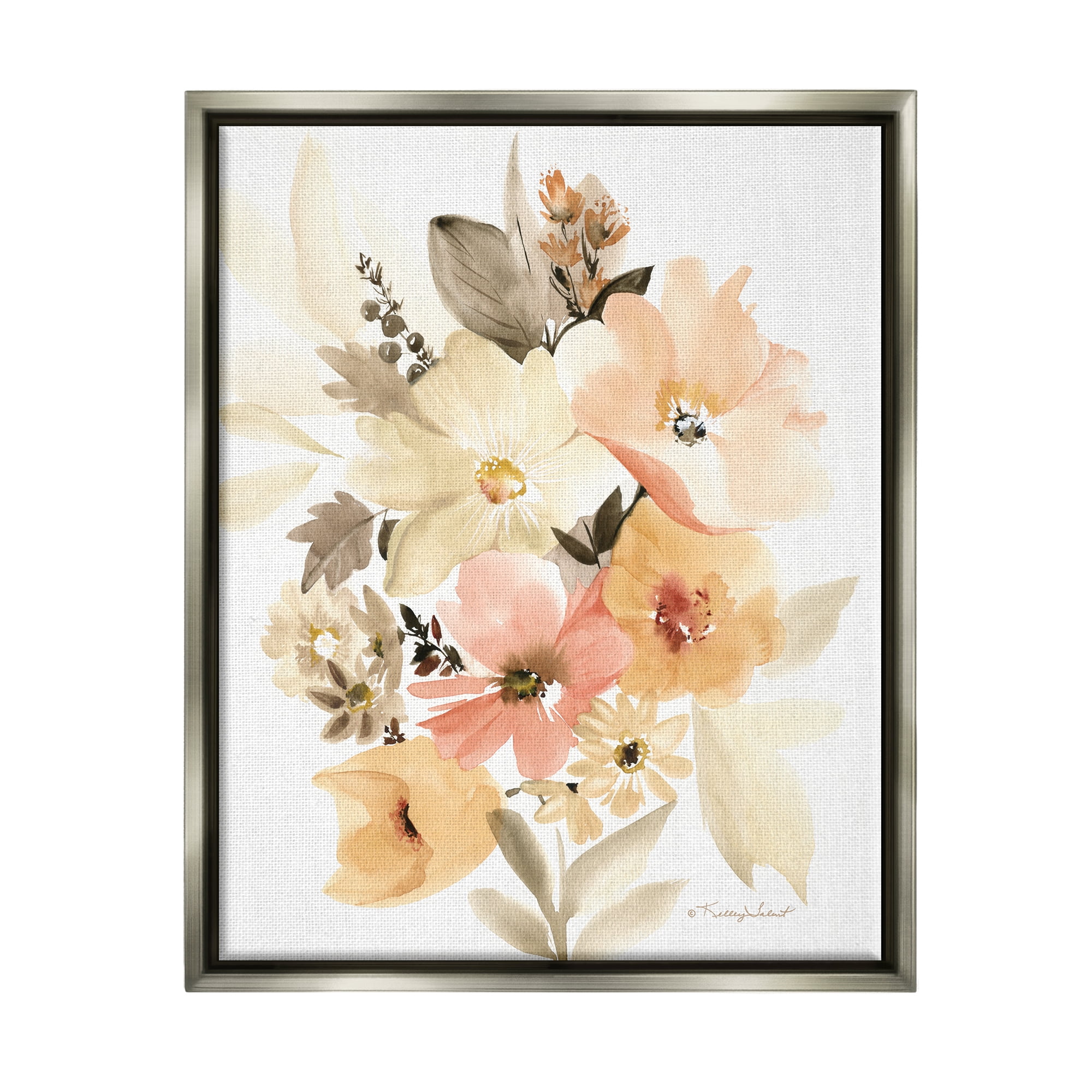 Stupell Industries Mixed Muted Bouquet Botanical & Floral Painting Gray Floater Framed Canvas Art Print Wall Art, 17 x 21
