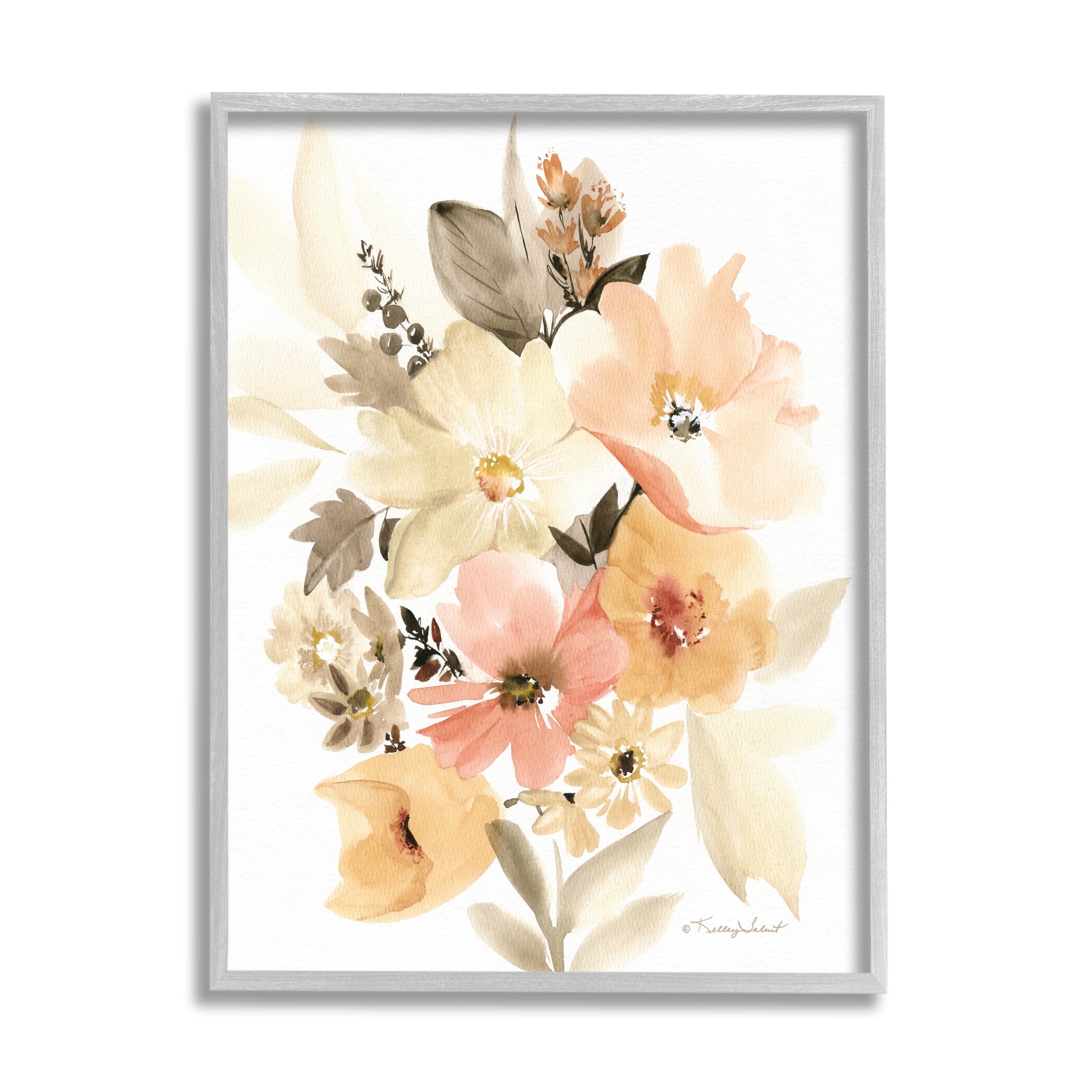 Stupell Industries Mixed Muted Bouquet Botanical & Floral Painting Gray Framed Art Print Wall Art, 16 x 20