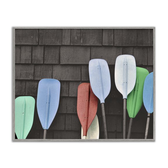 Stupell Industries Rustic Lodge Mixed Ores Against Beach Shed Boating Paddle Gray Framed Giclee Art, 14 x 11, by Lil' Rue