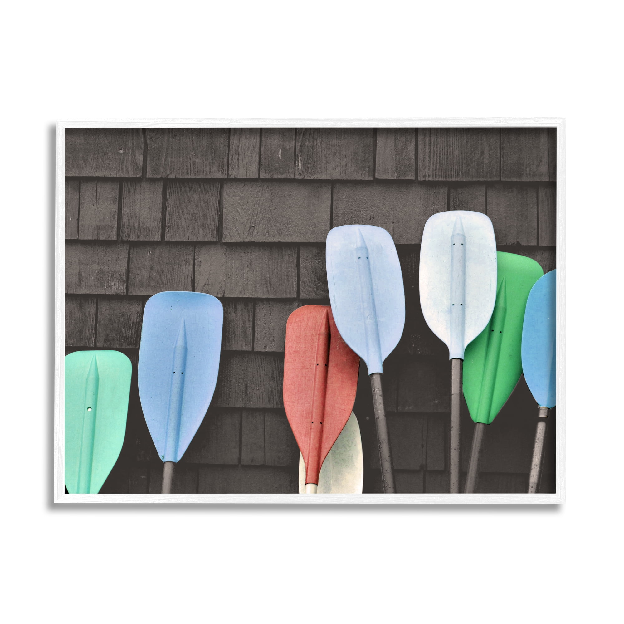 Stupell Industries Mixed Ores Against Beach Shed Boating Paddle Photograph White Framed Art Print Wall Art, Design by Daphne Polselli
