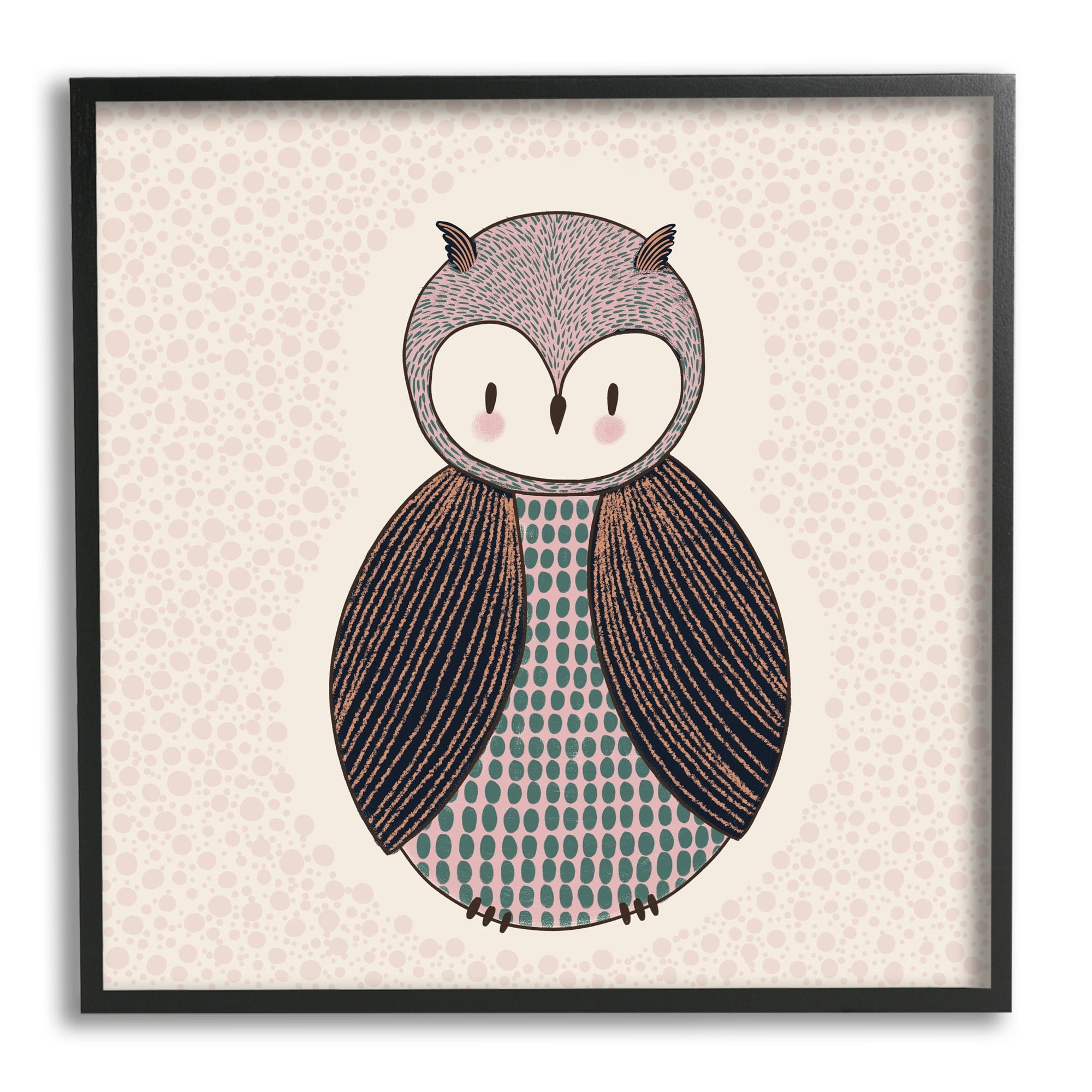 Stupell Industries Mixed Patterned Owl Bird Whimsical Spotted Shapes Graphic Art Black Framed Art Print Wall Art, Design by Birgit Maria Kiennast