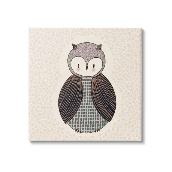 Stupell Industries Mixed Patterned Owl Bird Whimsical Spotted Shapes Graphic Art Gallery Wrapped Canvas Print Wall Art, Design by Birgit Maria Kiennast