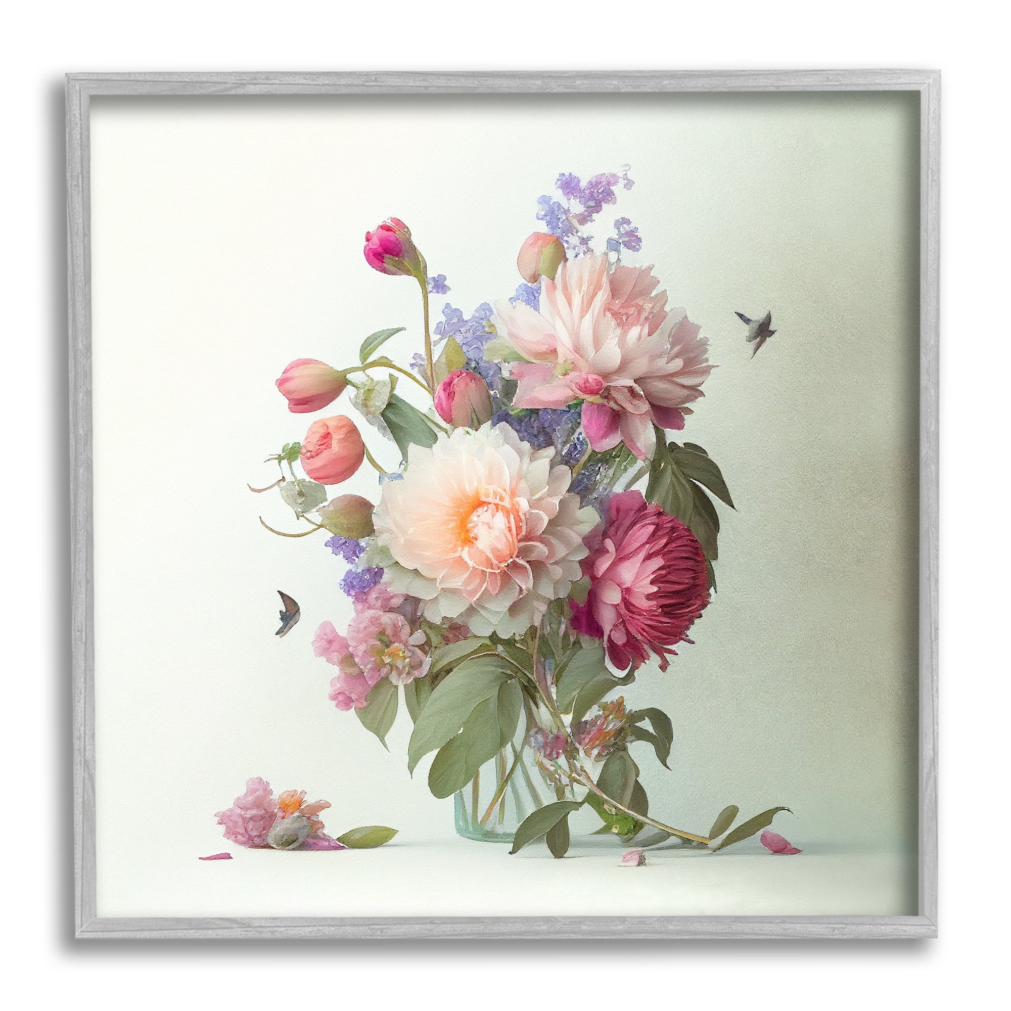 Stupell Industries Mixed Pink Bouquet Botanical & Floral Painting Gray Framed Art Print Wall Art, 17 x 17