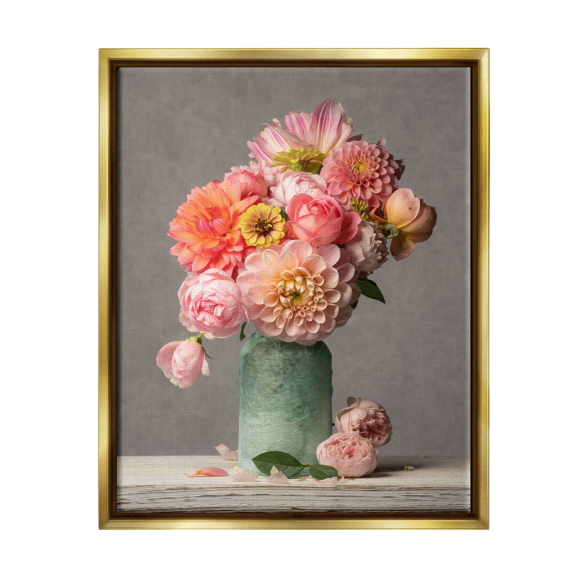 Stupell Industries Mixed Pink Dahlia Bouquet Botanical & Floral Photography Gold Floater Framed Art Print Wall Art