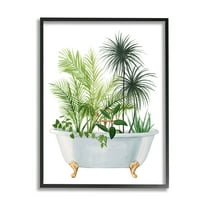 Stupell Industries Mixed Plant Leaves Antique Bathroom Tub Graphic Art Black Framed Art Print Wall Art, Design by Grace Popp