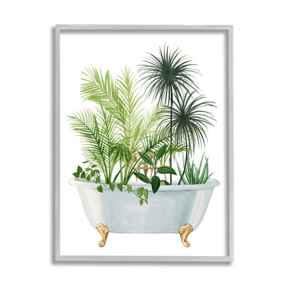 Stupell Industries Mixed Plant Leaves Antique Bathroom Tub Graphic Art Gray Framed Art Print Wall Art, Design by Grace Popp