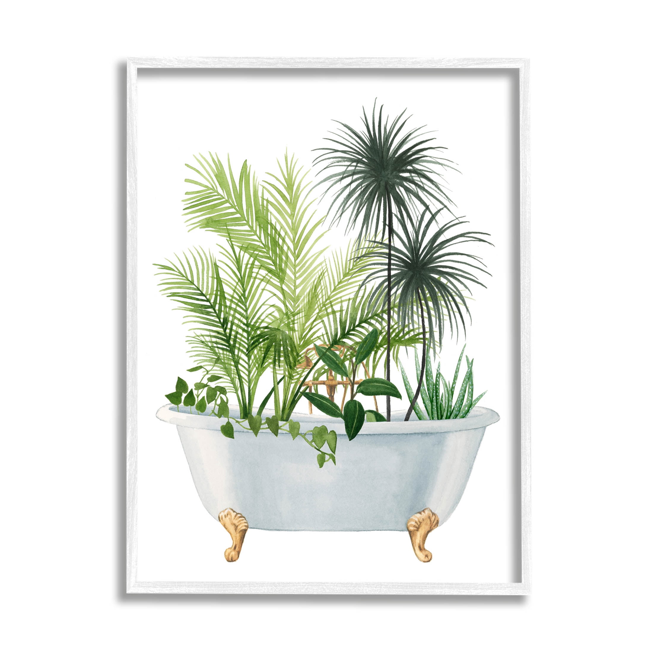 Stupell Industries Mixed Plant Leaves Antique Bathroom Tub Graphic Art White Framed Art Print Wall Art, Design by Grace Popp