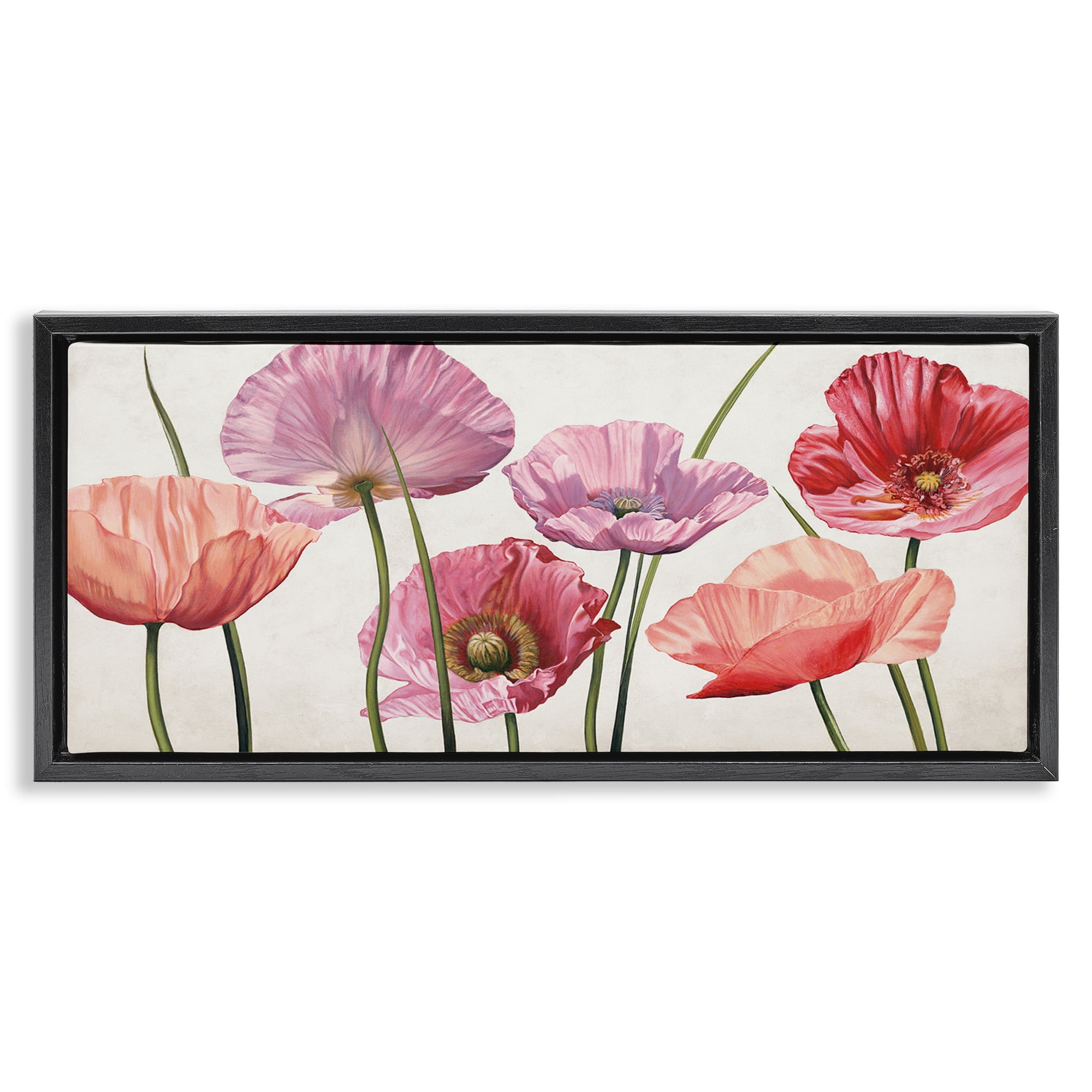 Stupell Industries Mixed Poppies with Vivid Petals Botanical & Floral Painting Black Floater Framed Canvas Art Print Wall Art, 25 x 11