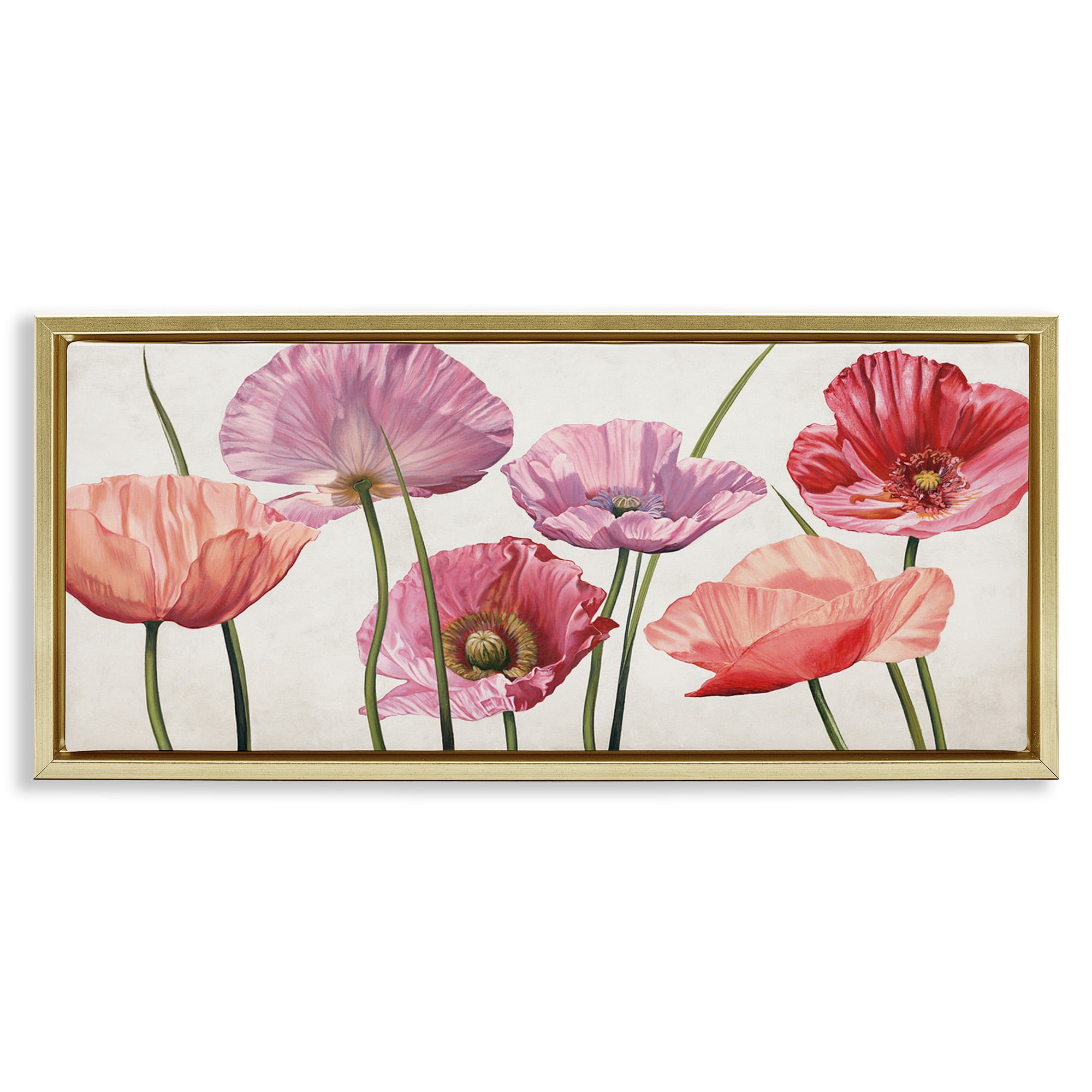 Stupell Industries Mixed Poppies with Vivid Petals Botanical & Floral Painting Gold Floater Framed Canvas Art Print Wall Art, 25 x 11