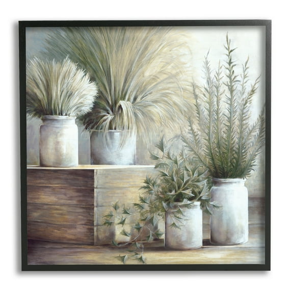 Stupell Industries Mixed Potted House Plants Indoor Garden Still Life Painting Black Framed Art Print Wall Art, Design by White Ladder