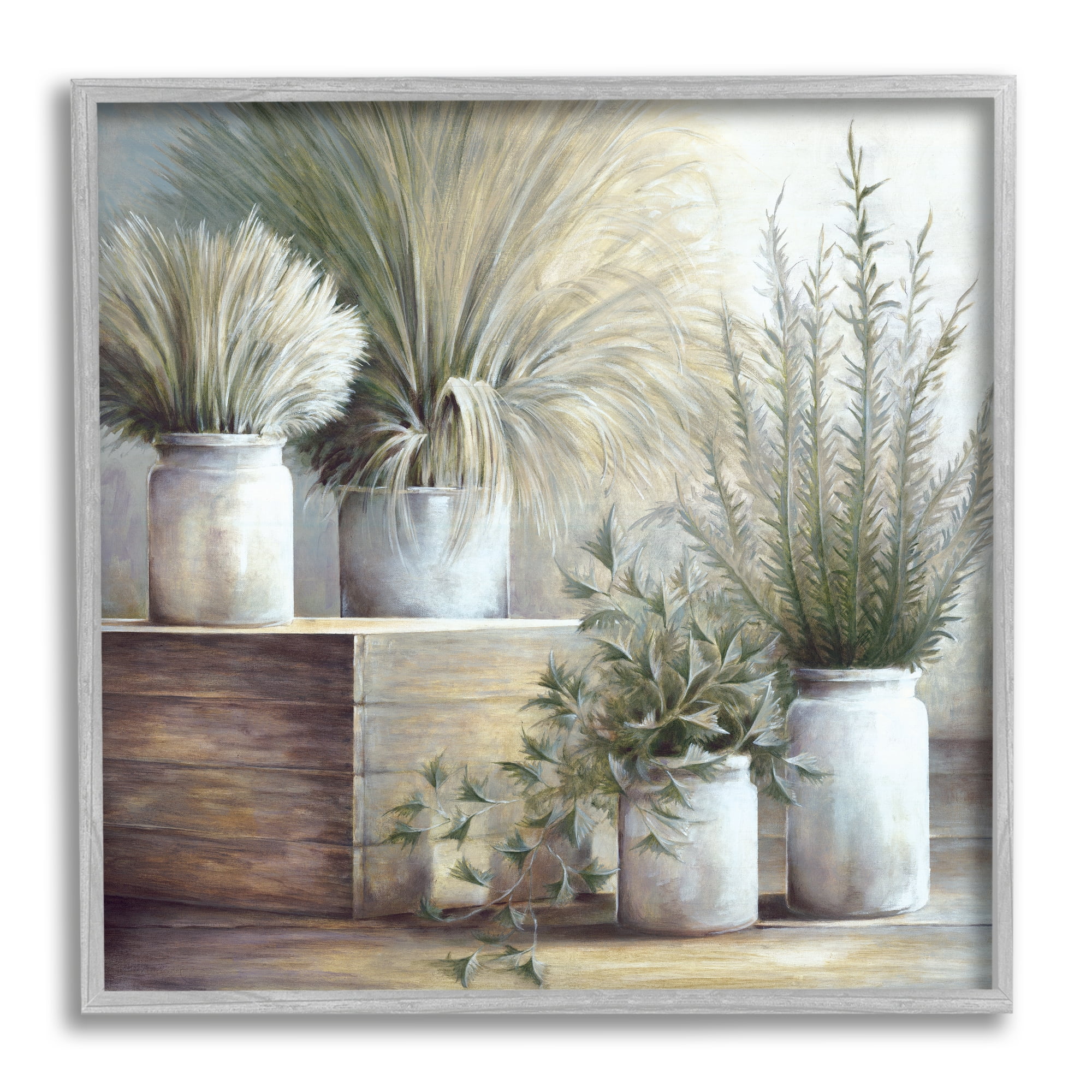 Stupell Industries Mixed Potted House Plants Indoor Garden Still Life Painting Gray Framed Art Print Wall Art, Design by White Ladder