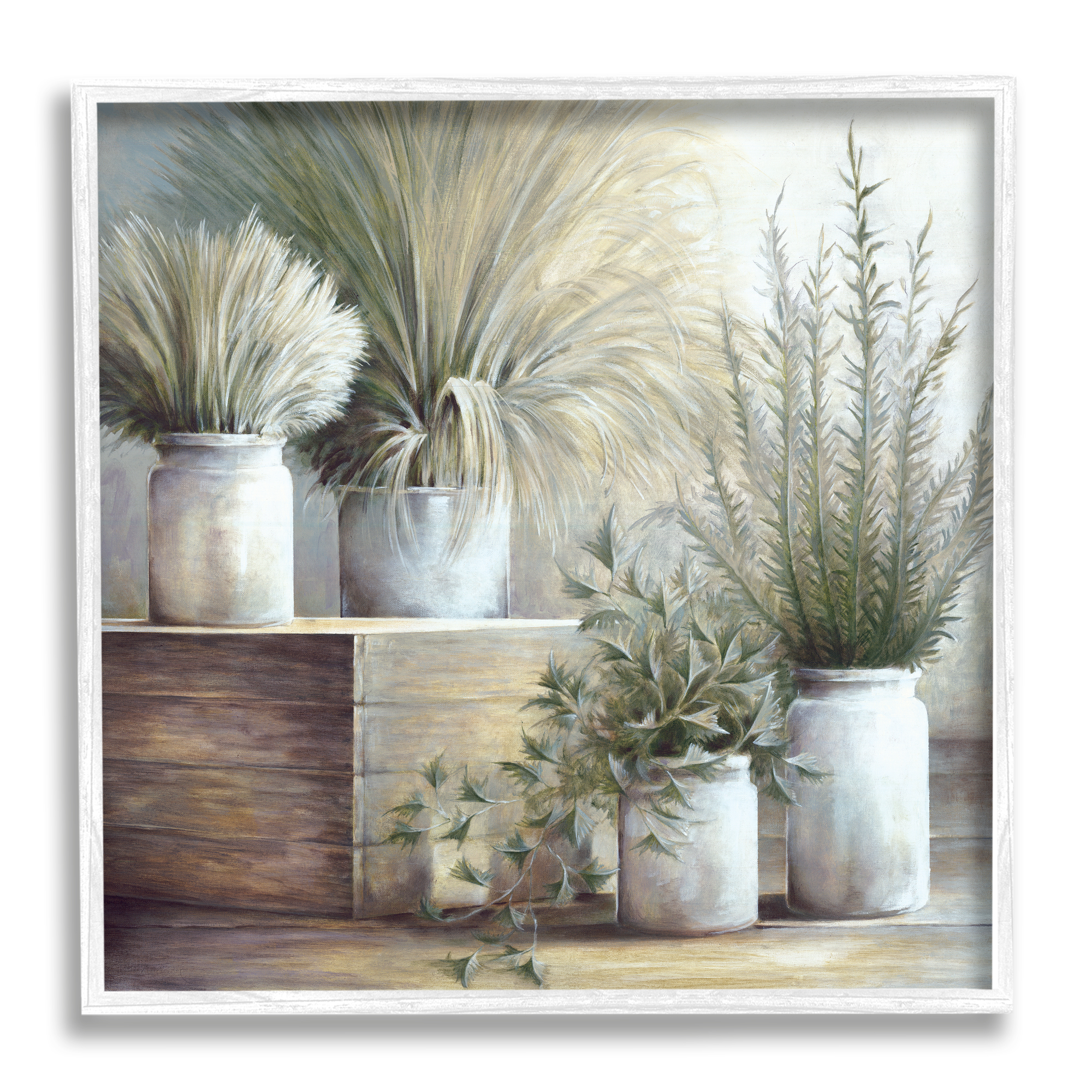 Stupell Industries Mixed Potted House Plants Indoor Garden Still Life Painting White Framed Art Print Wall Art, Design by White Ladder