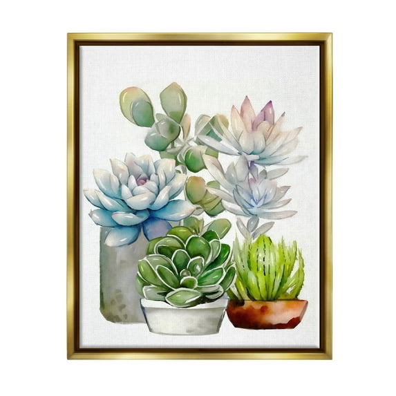 Stupell Industries Mixed Potted Succulent Garden Botanical & Floral Painting Gold Floater Framed Art Print Wall Art