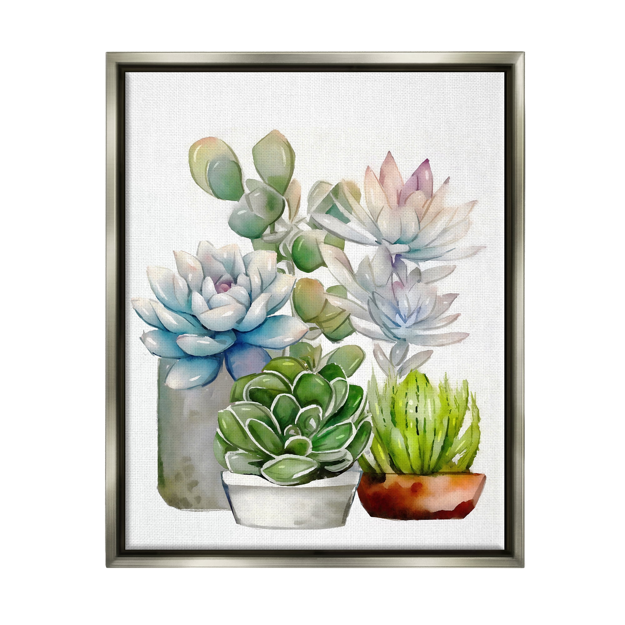Stupell Industries Mixed Potted Succulent Garden Botanical & Floral Painting Gray Floater Framed Art Print Wall Art