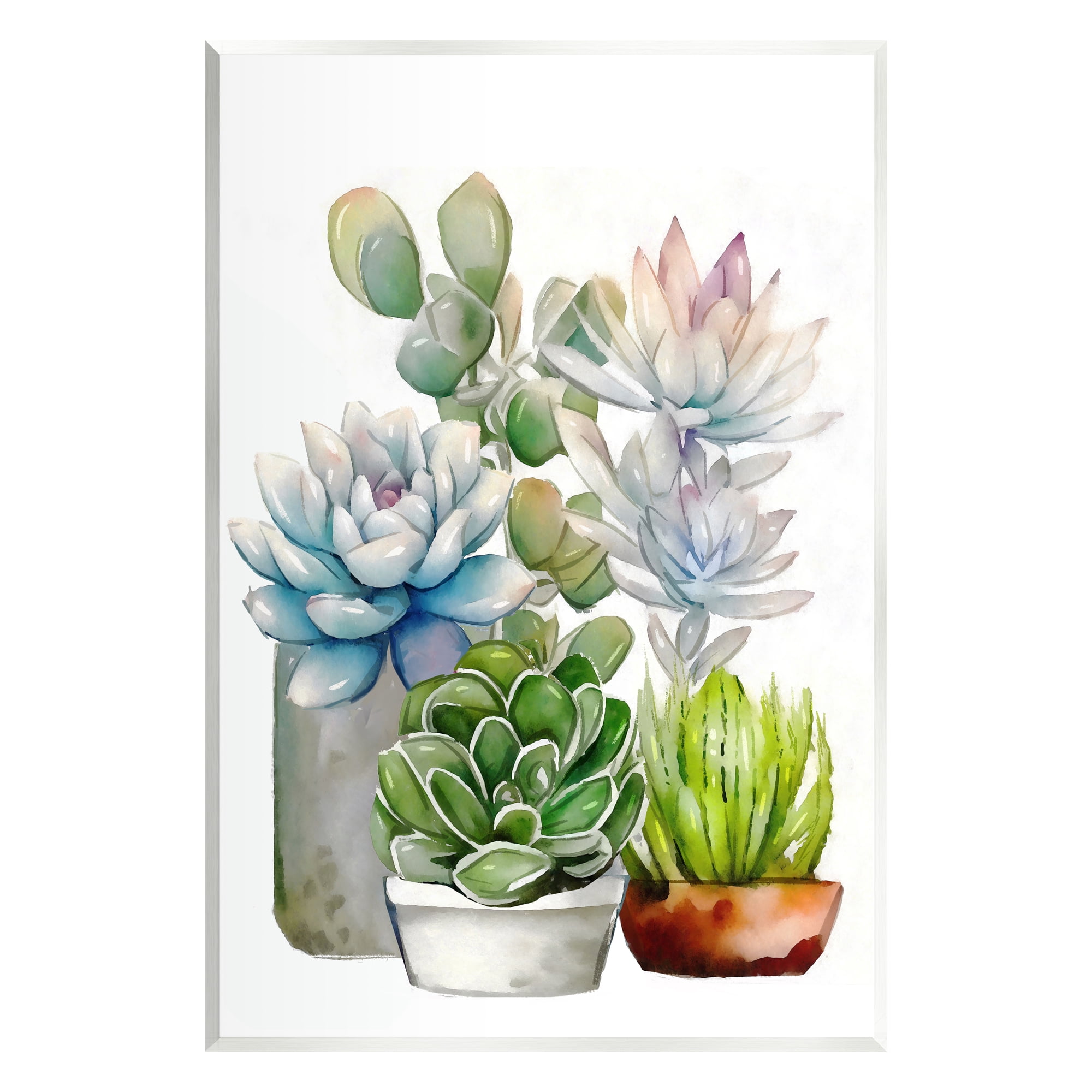White and Green Botanical Succulent Garden Wood Wall Art