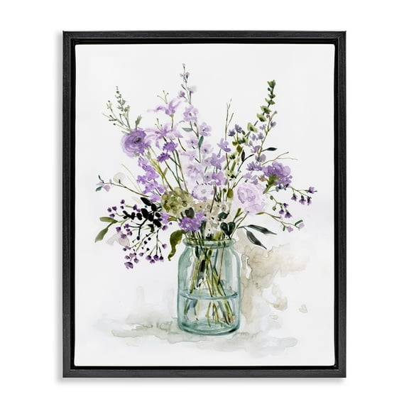 Stupell Industries Mixed Purple Botanicals Traditional Flower Arrangement Painting Graphic Art Jet Black Floating Framed Canvas Print Wall Art, Design by Carol Robinson