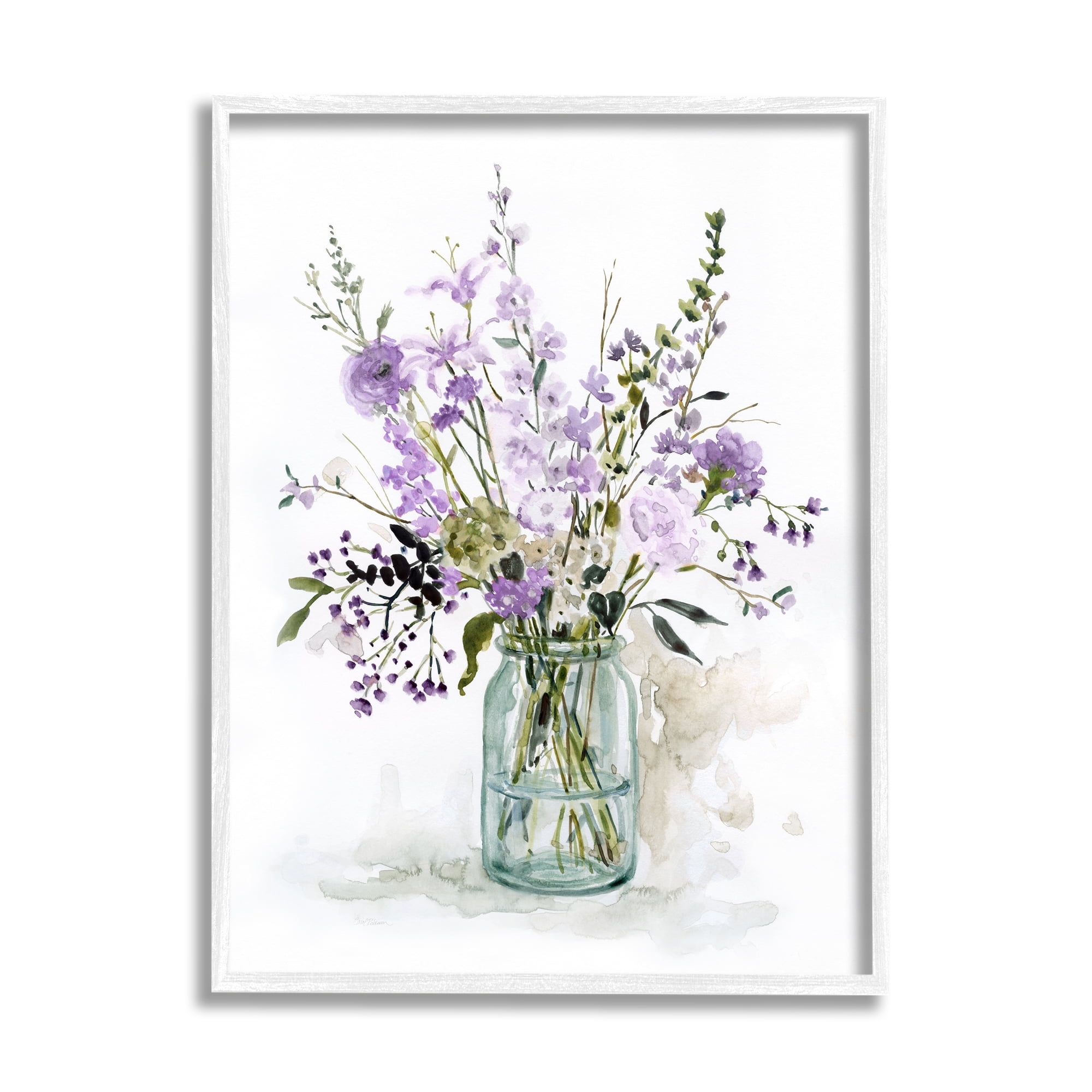 Stupell Industries Mixed Purple Botanicals Traditional Flower Arrangement Painting Graphic Art White Framed Art Print Wall Art, Design by Carol Robinson