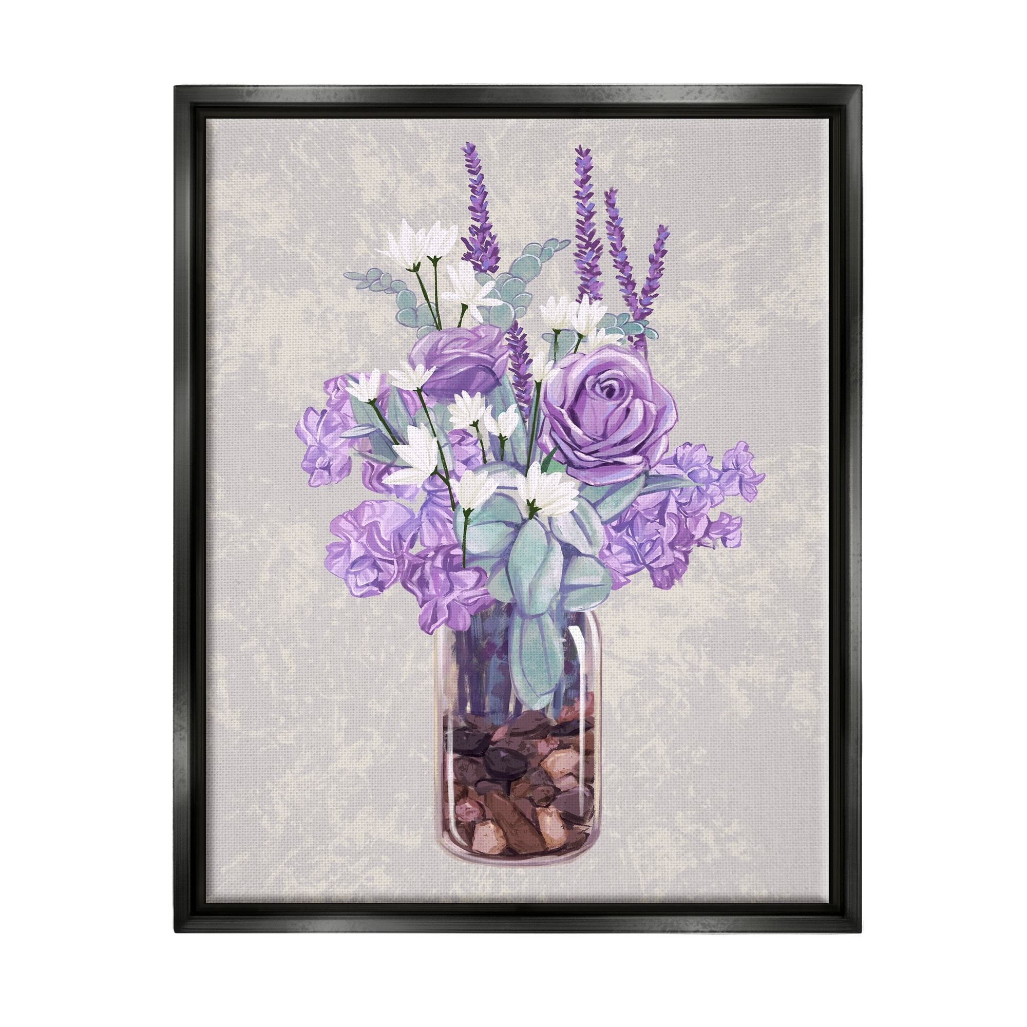Stupell Industries Mixed Purple Bouquet Full Rose Wildflower Blooms Graphic Art Jet Black Floating Framed Canvas Print Wall Art, Design by Ziwei Li