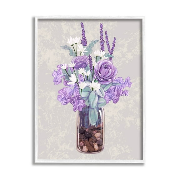 Stupell Industries Mixed Purple Bouquet Full Rose Wildflower Blooms Graphic Art White Framed Art Print Wall Art, Design by Ziwei Li