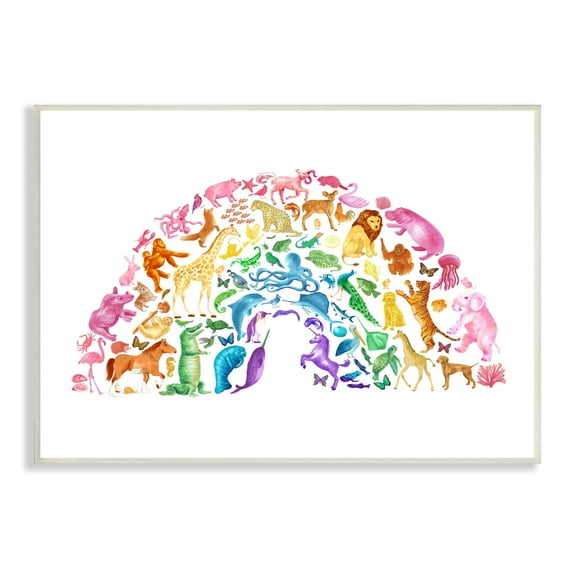 Stupell Industries Mixed Rainbow Animals Wildlife Arched Rainbow Shape Graphic Art Unframed Art Print Wall Art, Design by Dishique