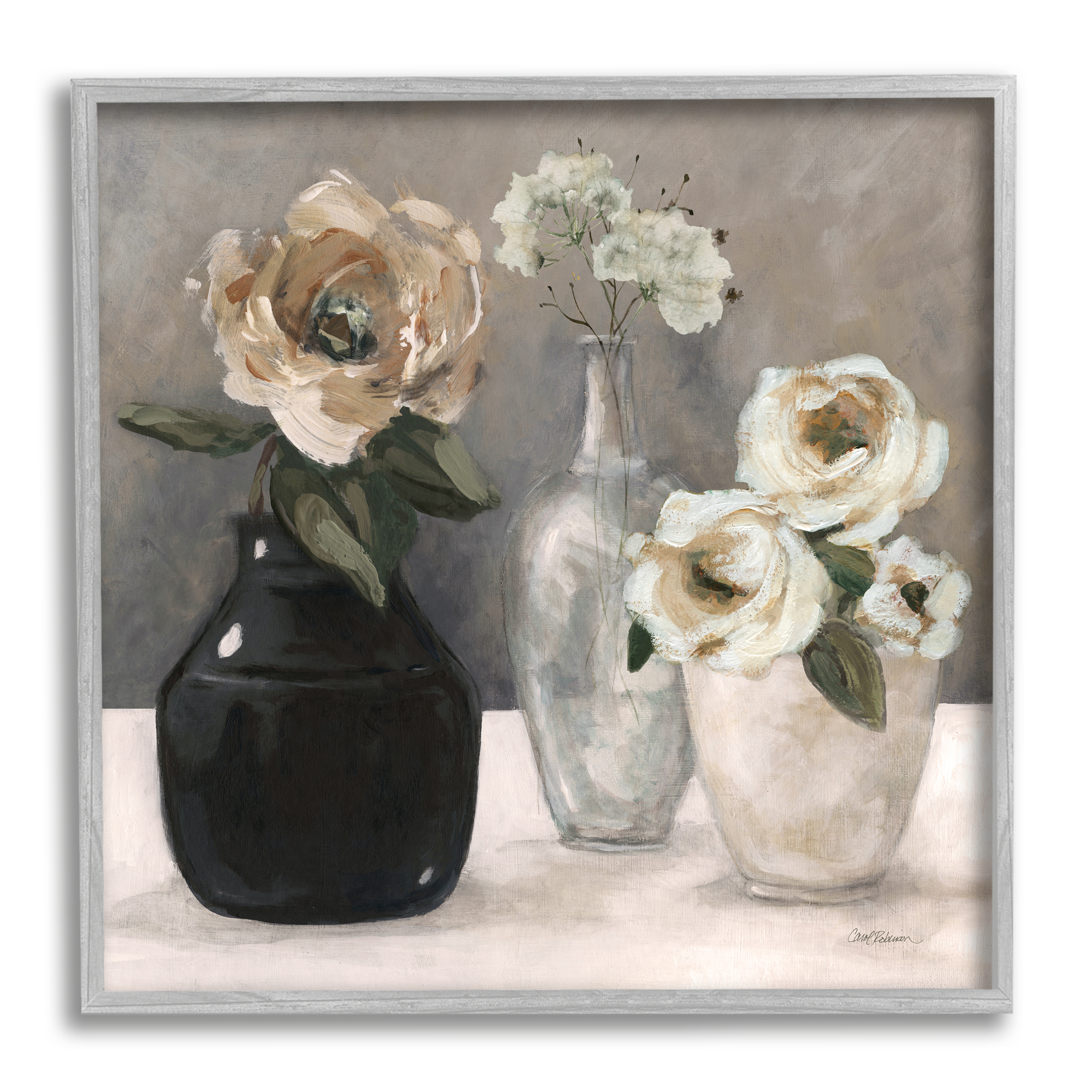 Stupell Industries Mixed Rose Bouquets Still Life Botanical & Floral Painting Gray Framed Art Print Wall Art