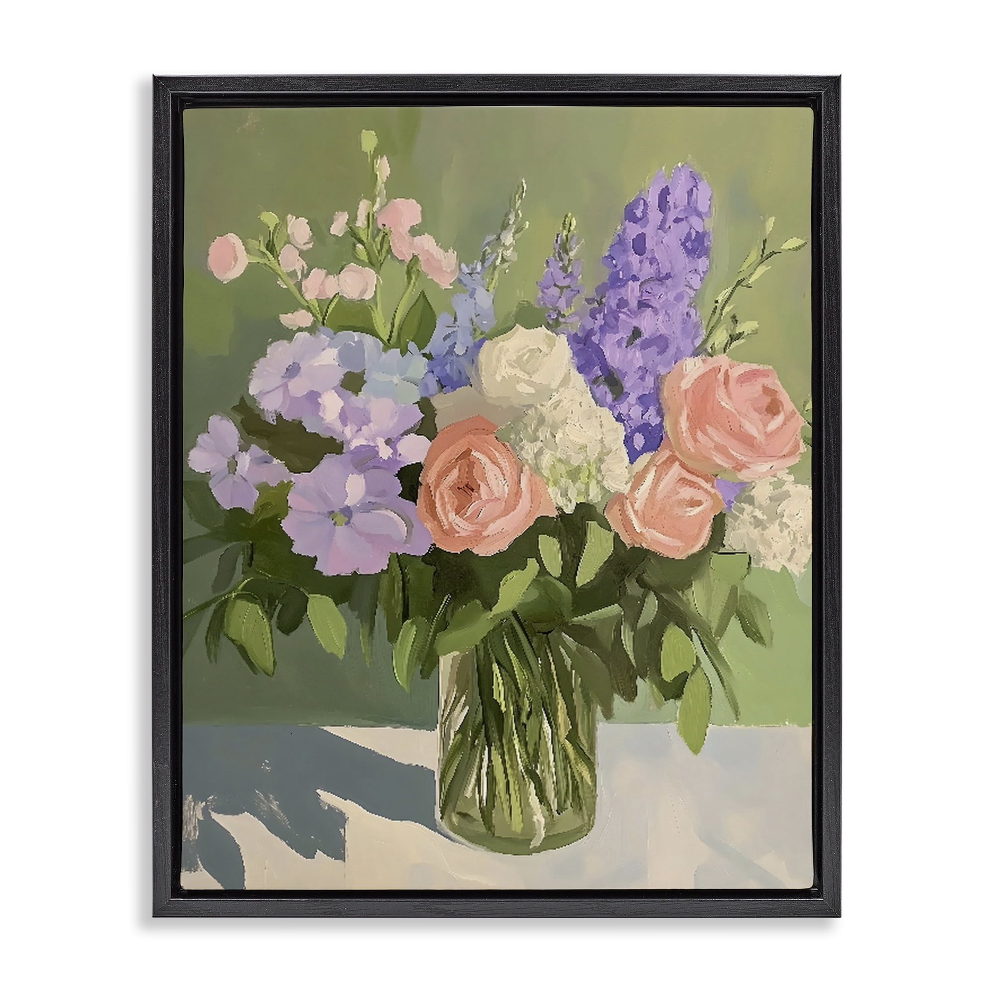 Stupell Industries Mixed Roses & Lilacs Bouquet Black Framed Floater Canvas Wall Art, design by The Prints Vibe