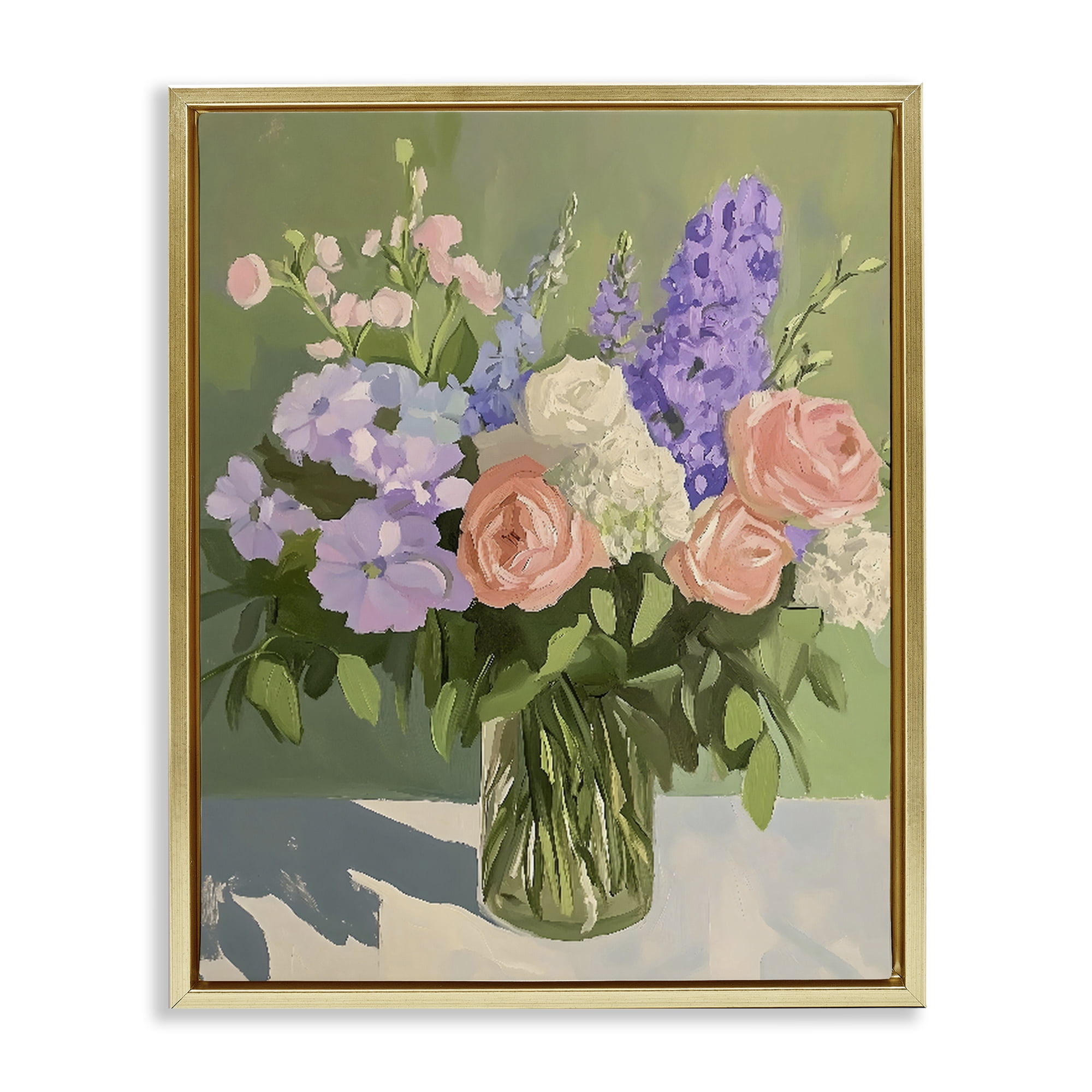 Stupell Industries Mixed Roses & Lilacs Bouquet Gold Framed Floater Canvas Wall Art, design by The Prints Vibe