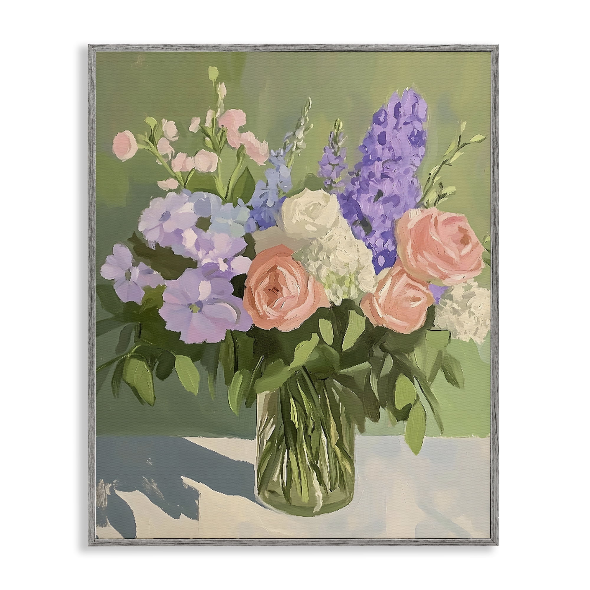 Stupell Industries Mixed Roses & Lilacs Bouquet Gray Framed Giclee Art, design by The Prints Vibe