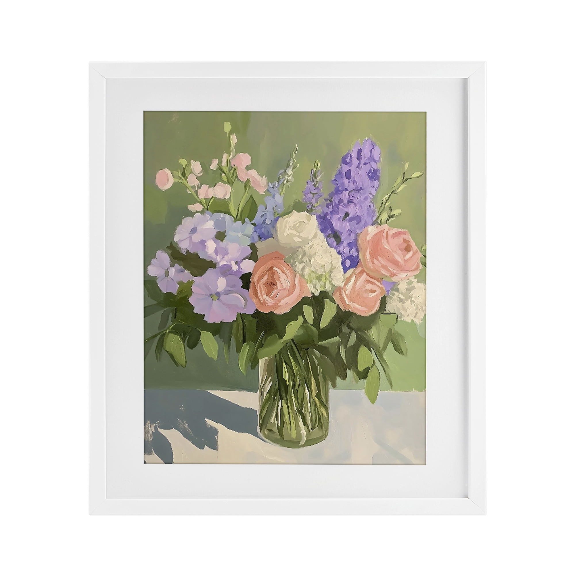 Stupell Industries Mixed Roses & Lilacs Bouquet White Framed Print Under Glass, design by The Prints Vibe
