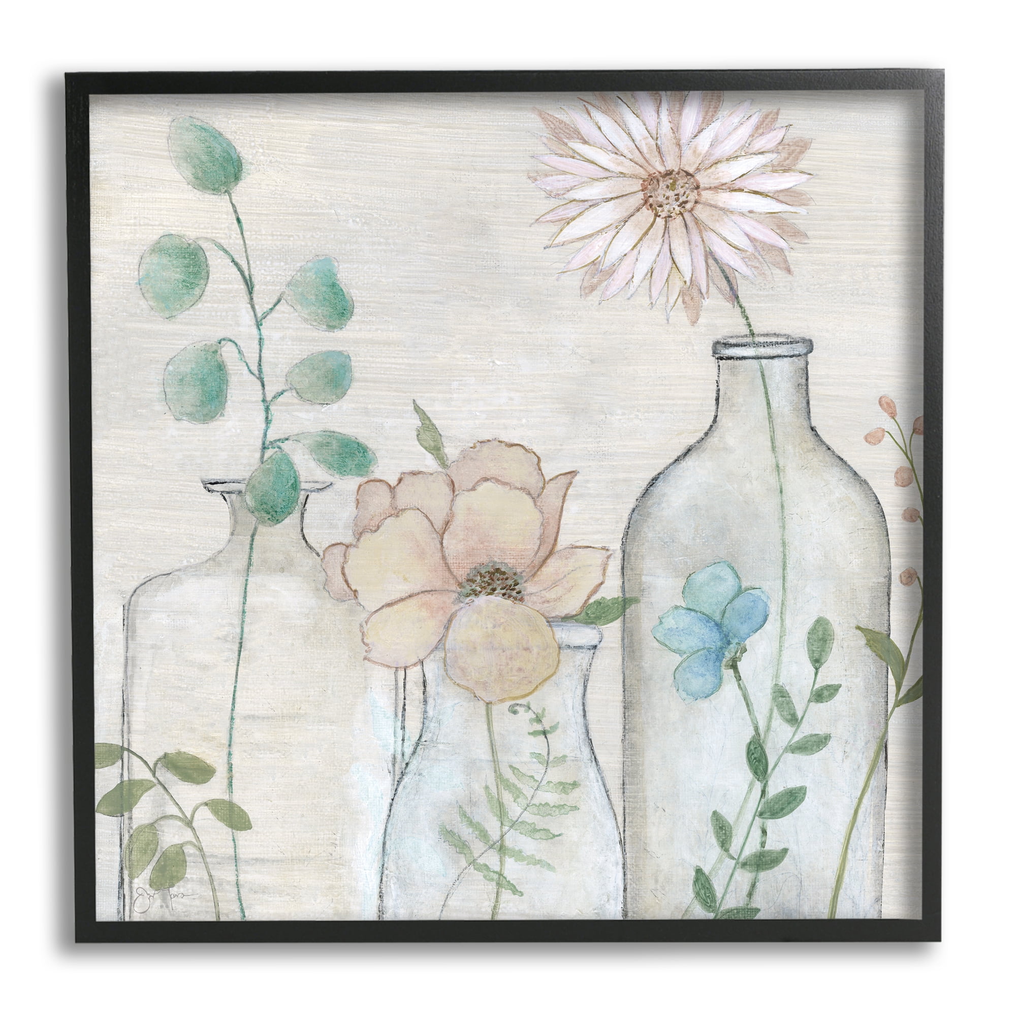 Stupell Industries Mixed Rustic Wildflower Vases Botanical & Floral Painting Black Framed Art Print Wall Art