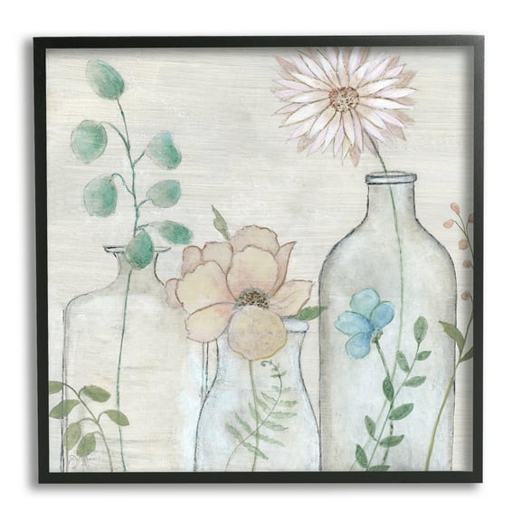 Stupell Industries Mixed Rustic Wildflower Vases Botanical & Floral Painting Black Framed Art Print Wall Art