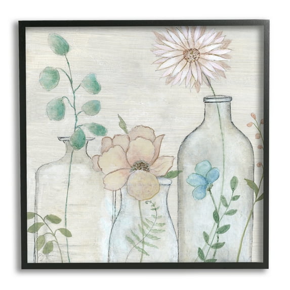 Stupell Industries Mixed Rustic Wildflower Vases Botanical & Floral Painting Black Framed Art Print Wall Art