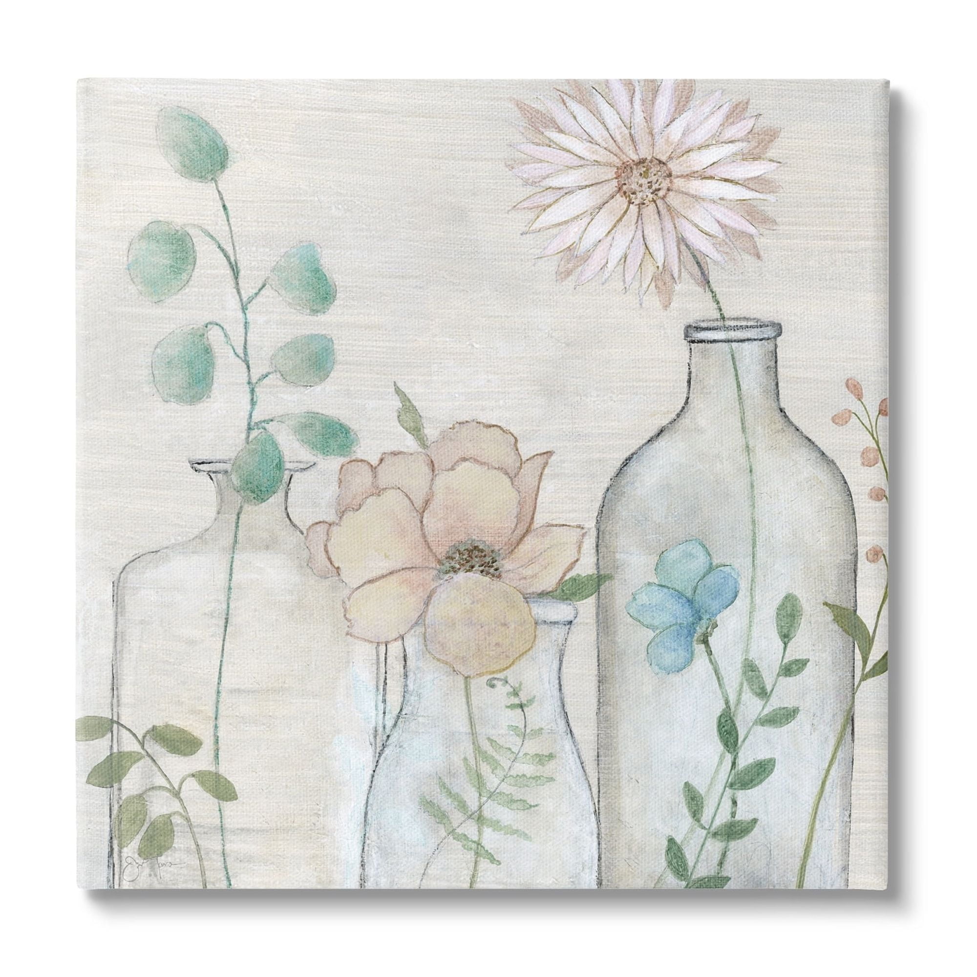 24" x 24" Beige and Green Botanical Canvas Wall Art