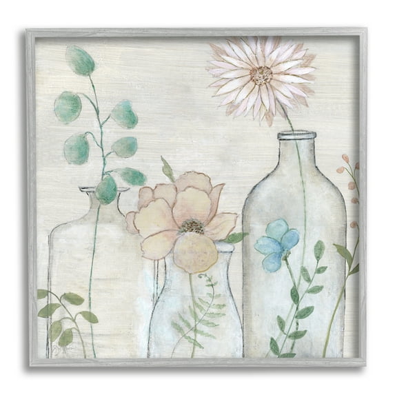 Stupell Industries Mixed Rustic Wildflower Vases Botanical & Floral Painting Gray Framed Art Print Wall Art