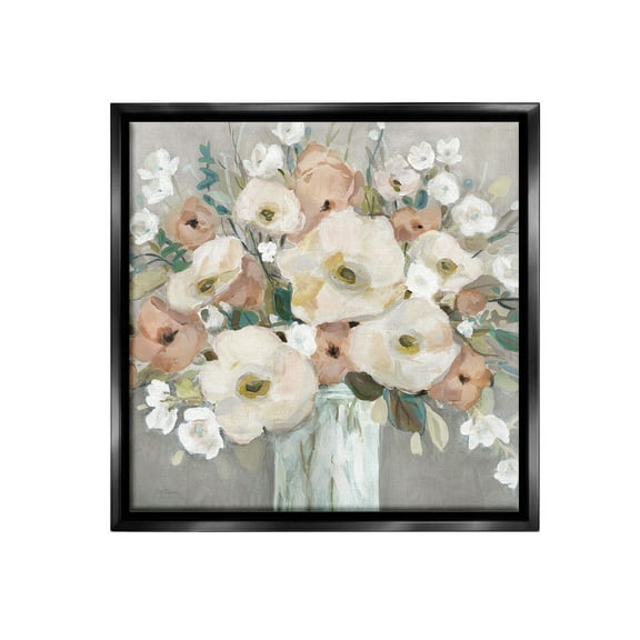 Stupell Industries Mixed Spring Bouquet Botanical & Floral Painting Black Floater Framed Canvas Art Print Wall Art, 18 x 18