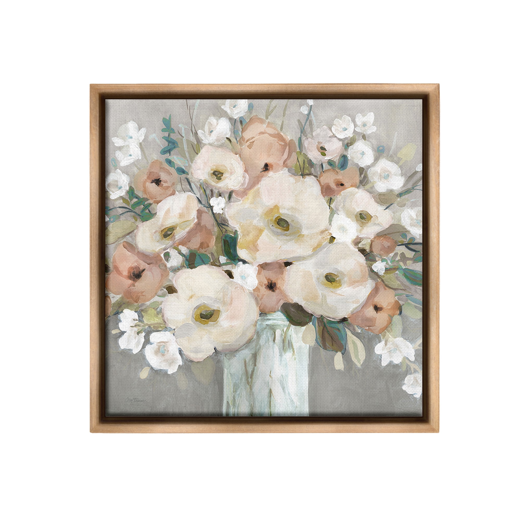 Stupell Industries Mixed Spring Bouquet Botanical & Floral Painting Brown Floater Framed Canvas Art Print Wall Art, 18 x 18