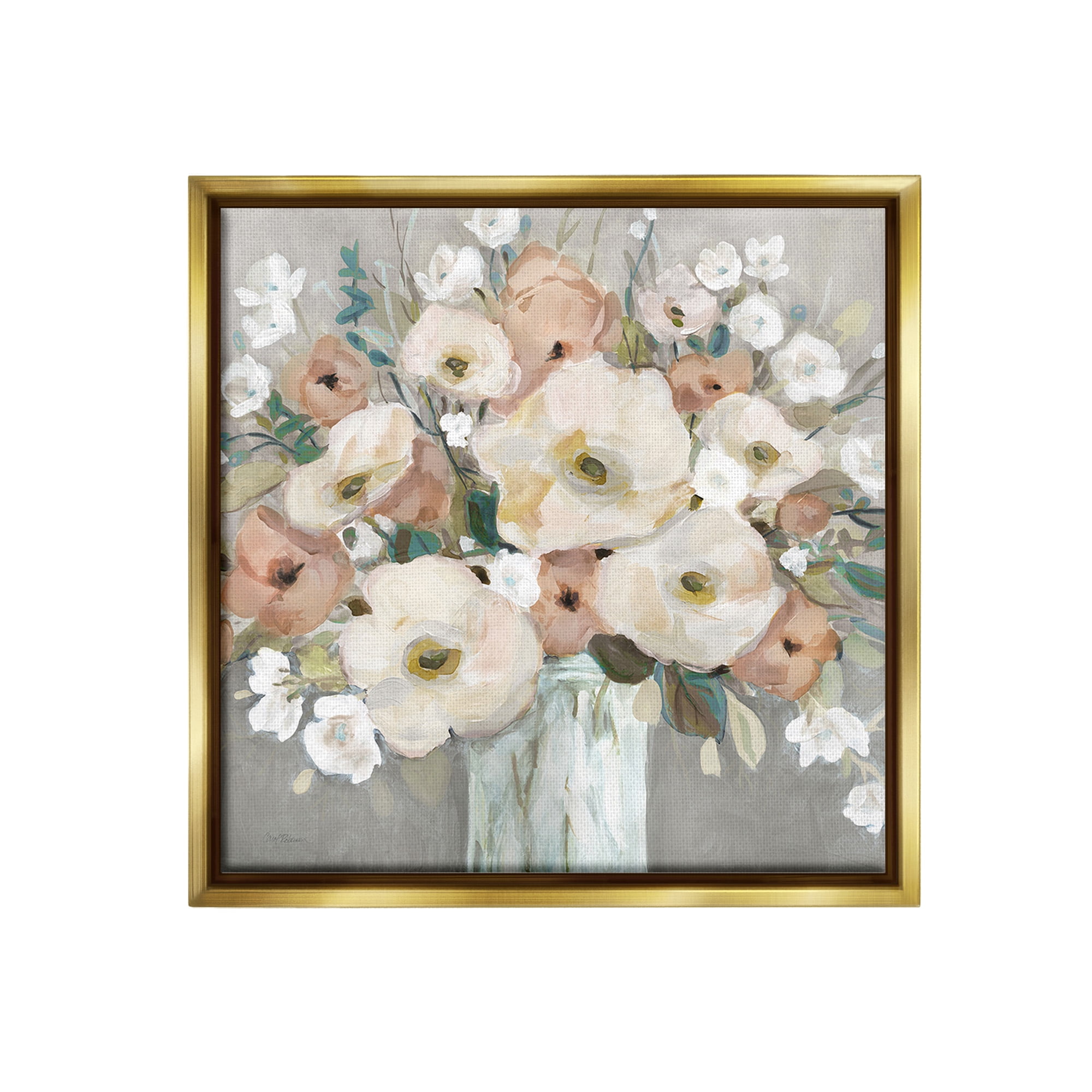 Stupell Industries Mixed Spring Bouquet Botanical & Floral Painting Gold Floater Framed Canvas Art Print Wall Art, 18 x 18