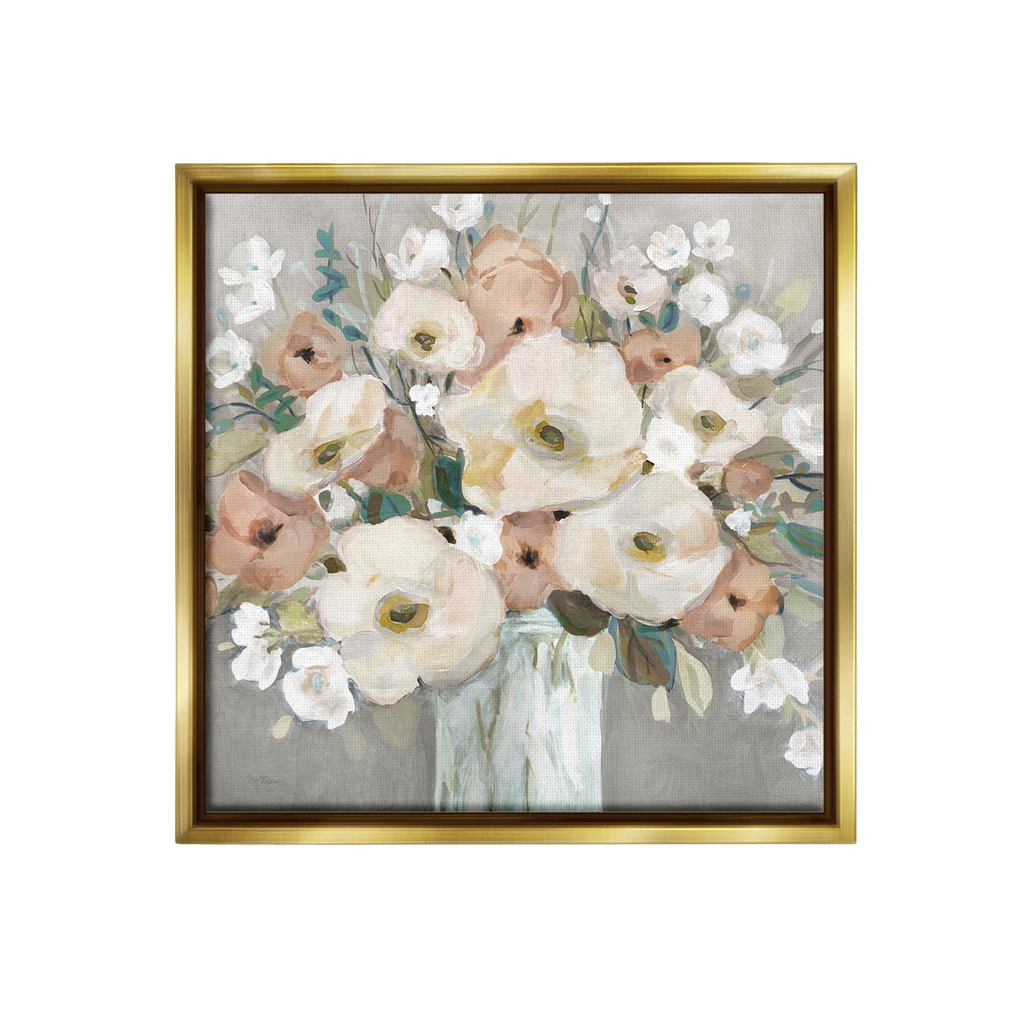 Stupell Industries Mixed Spring Bouquet Botanical & Floral Painting Gold Floater Framed Canvas Art Print Wall Art, 25 x 25