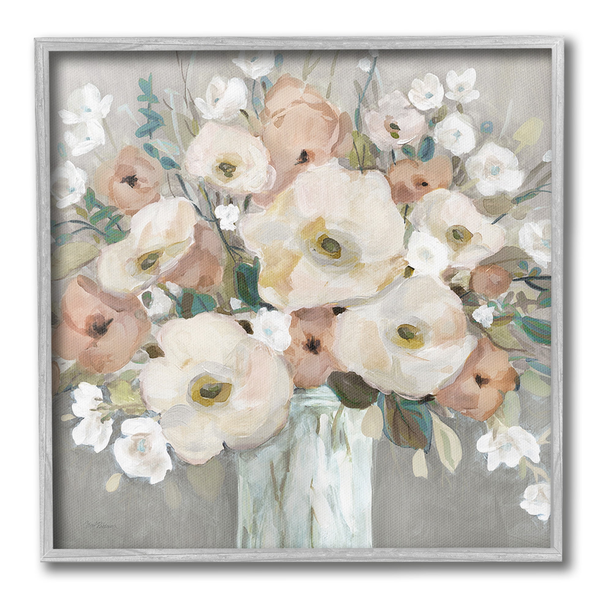 Stupell Industries Mixed Spring Bouquet Botanical & Floral Painting Gray Framed Art Print Wall Art, 17 x 17