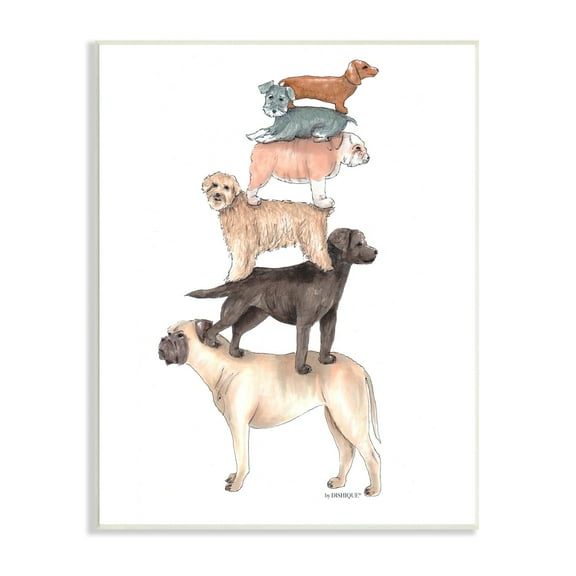 Stupell Industries Mixed Stacked Dog Breeds Standing Balancing Illustration Graphic Art Unframed Art Print Wall Art, Design by Dishique