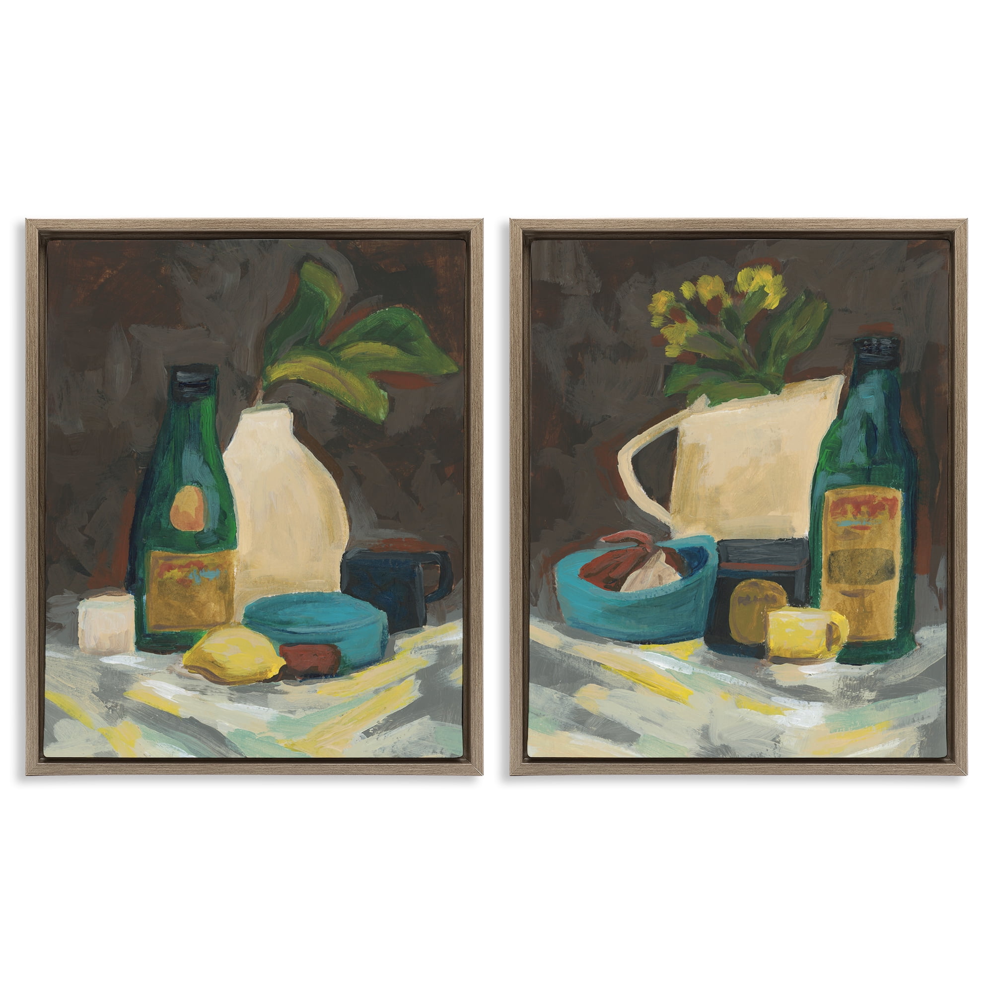 Stupell Industries Mixed Sundries Still Life Food & Beverage Painting Brown Floater Framed Canvas Art Print Wall Art, 17 x 21, Set of 2