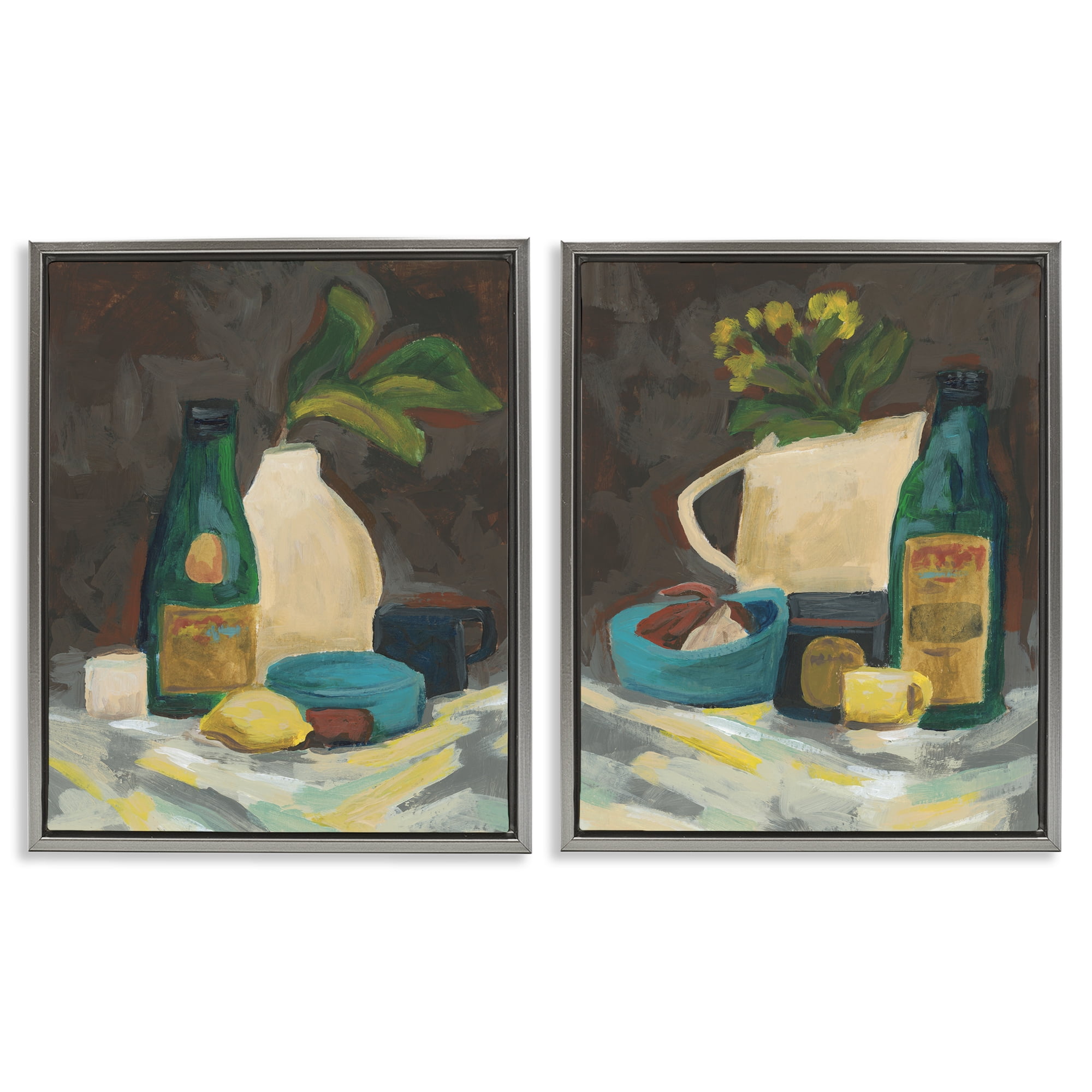 Stupell Industries Mixed Sundries Still Life Food & Beverage Painting Gray Floater Framed Canvas Art Print Wall Art, 31 x 25, Set of 2