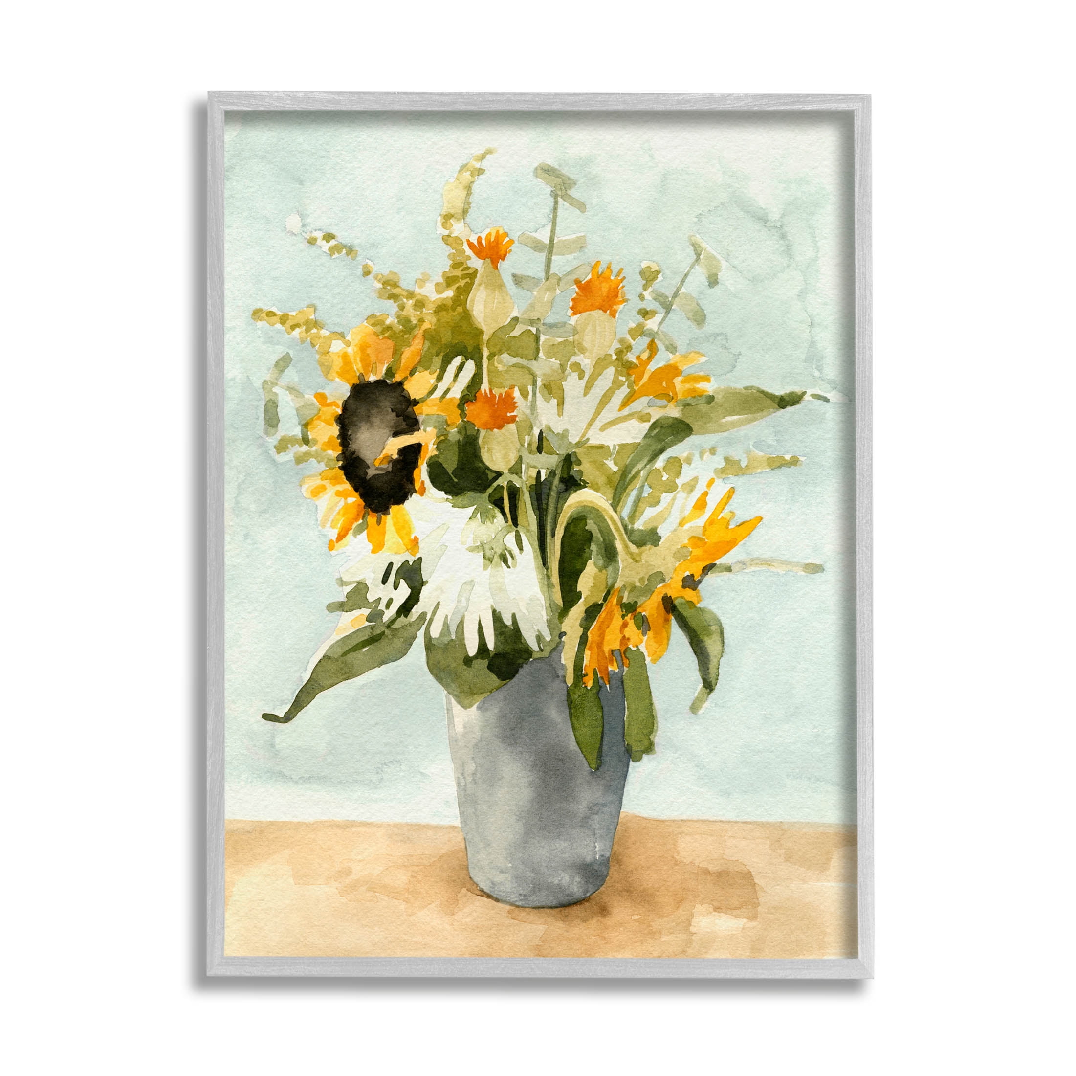Stupell Industries Mixed Sunflower Bouquet Country Florals Painting Gray Framed Art Print Wall Art, Design by Emma Caroline