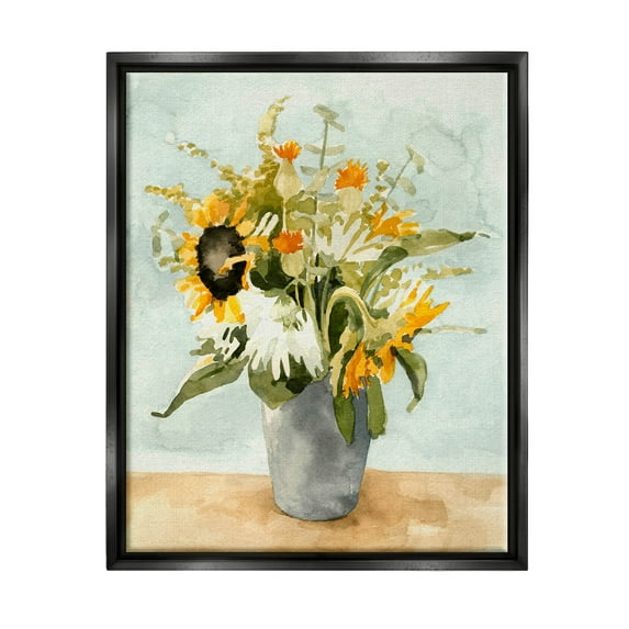 Stupell Industries Mixed Sunflower Bouquet Country Florals Painting Jet Black Floating Framed Canvas Print Wall Art, Design by Emma Caroline