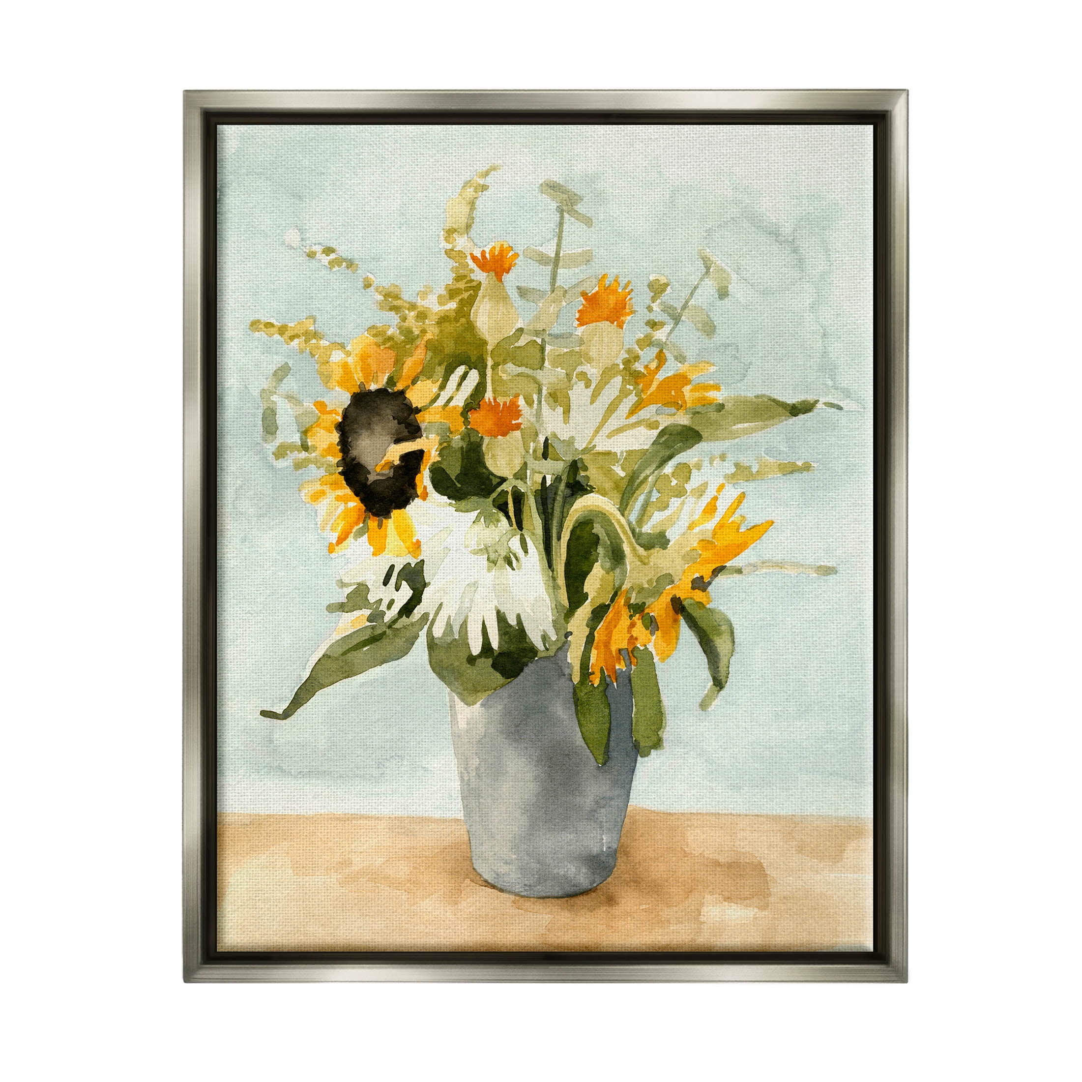 Stupell Industries Mixed Sunflower Bouquet Country Florals Painting Luster Gray Floating Framed Canvas Print Wall Art, Design by Emma Caroline