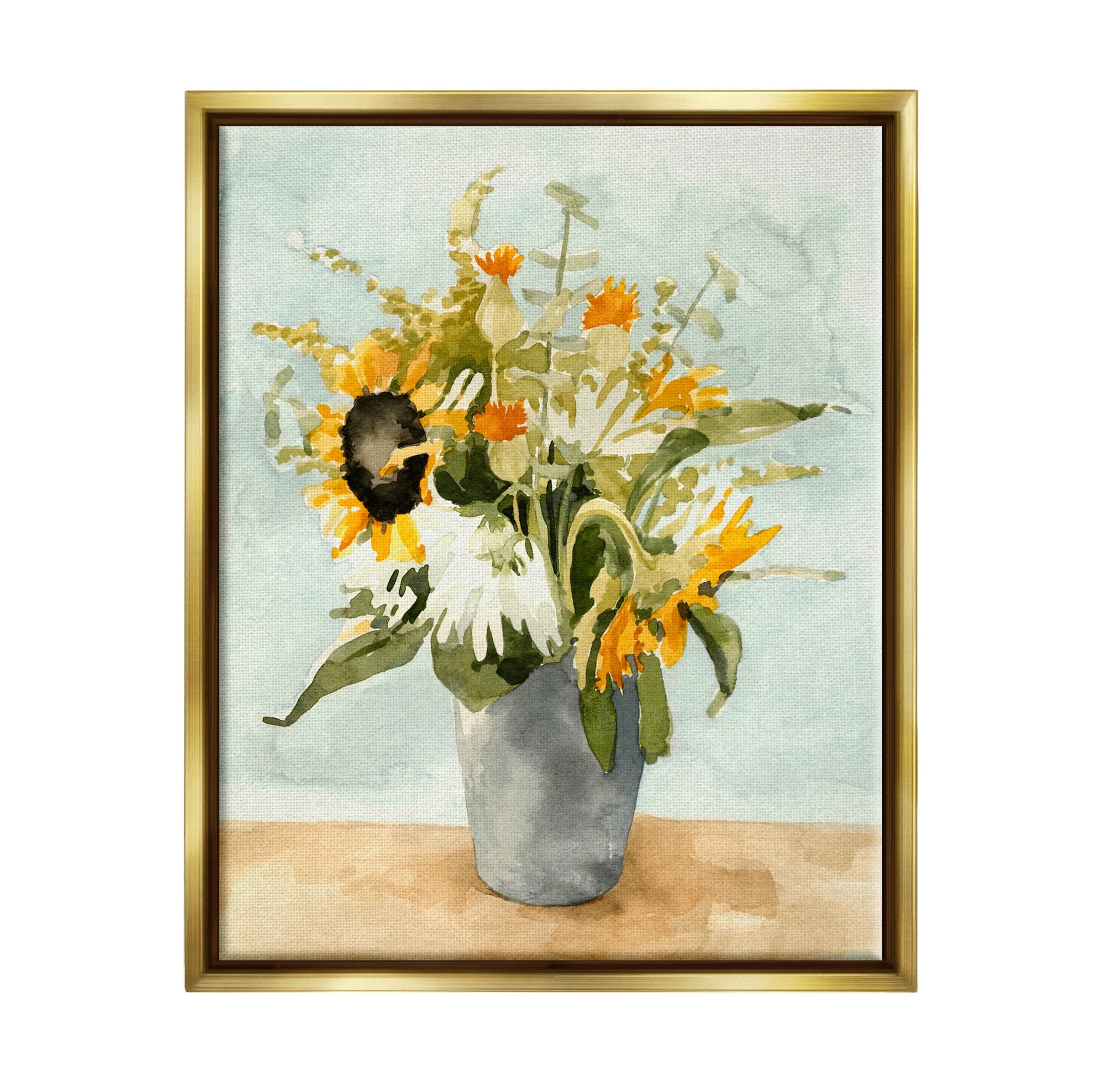 Stupell Industries Mixed Sunflower Bouquet Country Florals Painting Metallic Gold Floating Framed Canvas Print Wall Art, Design by Emma Caroline