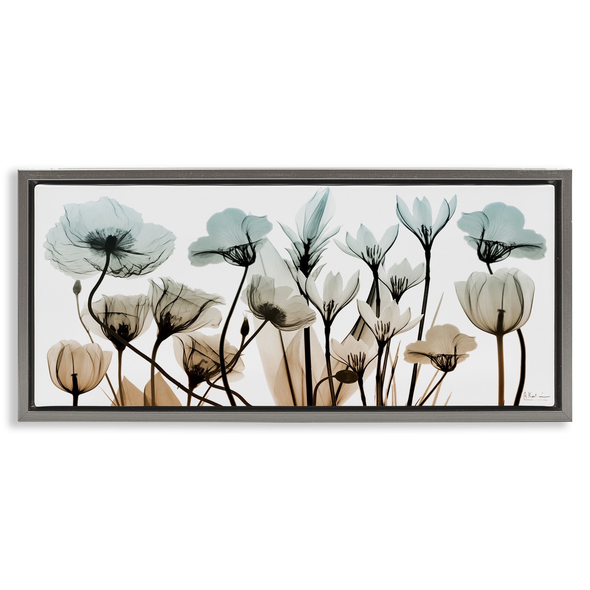 Stupell Industries Mixed Transparent Flowers Botanical & Floral Photography Gray Floater Framed Canvas Art Print Wall Art, 25 x 11