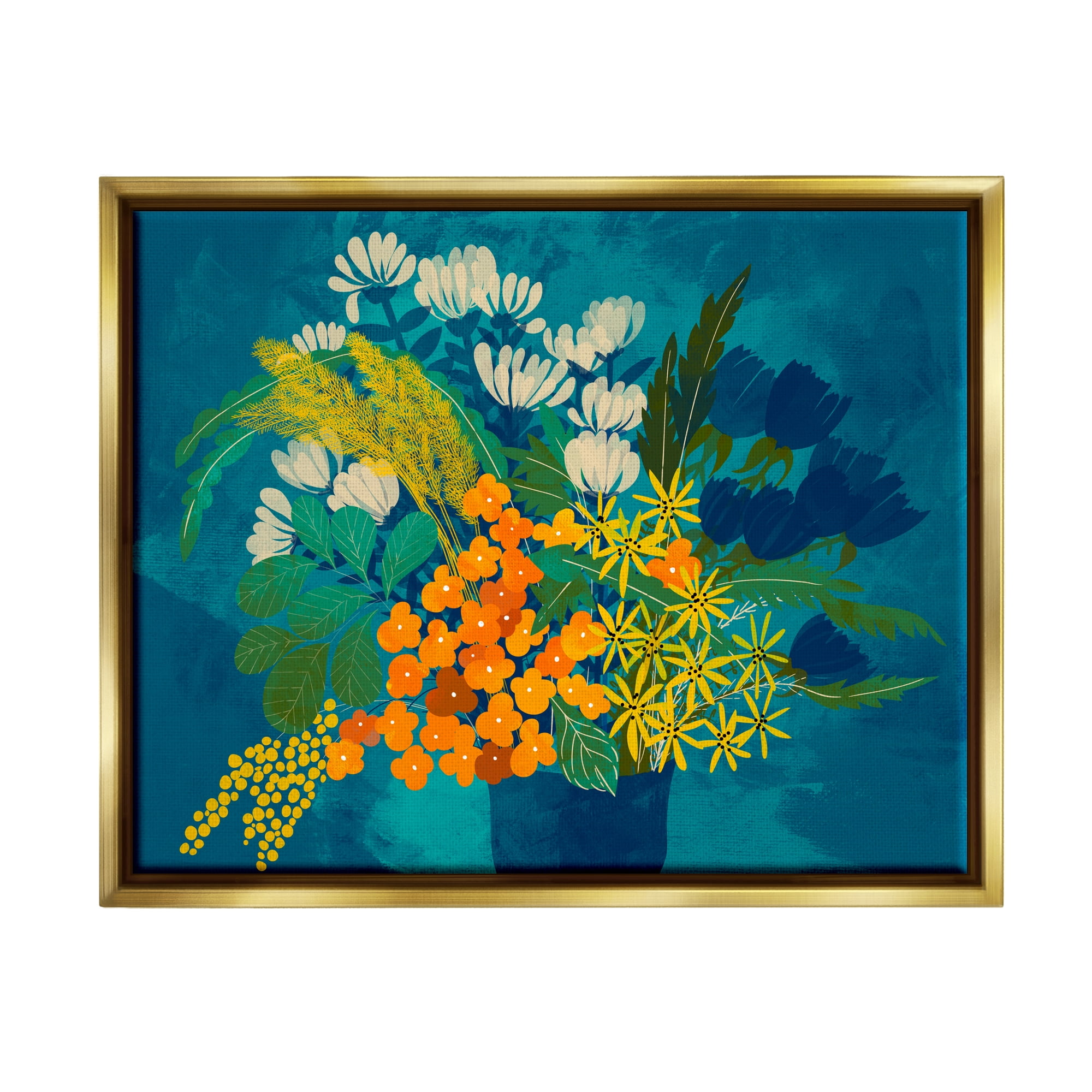 Stupell Industries Mixed Vase Florals Botanical & Floral Painting Gold Floater Framed Canvas Art Print Wall Art, 21 x 17