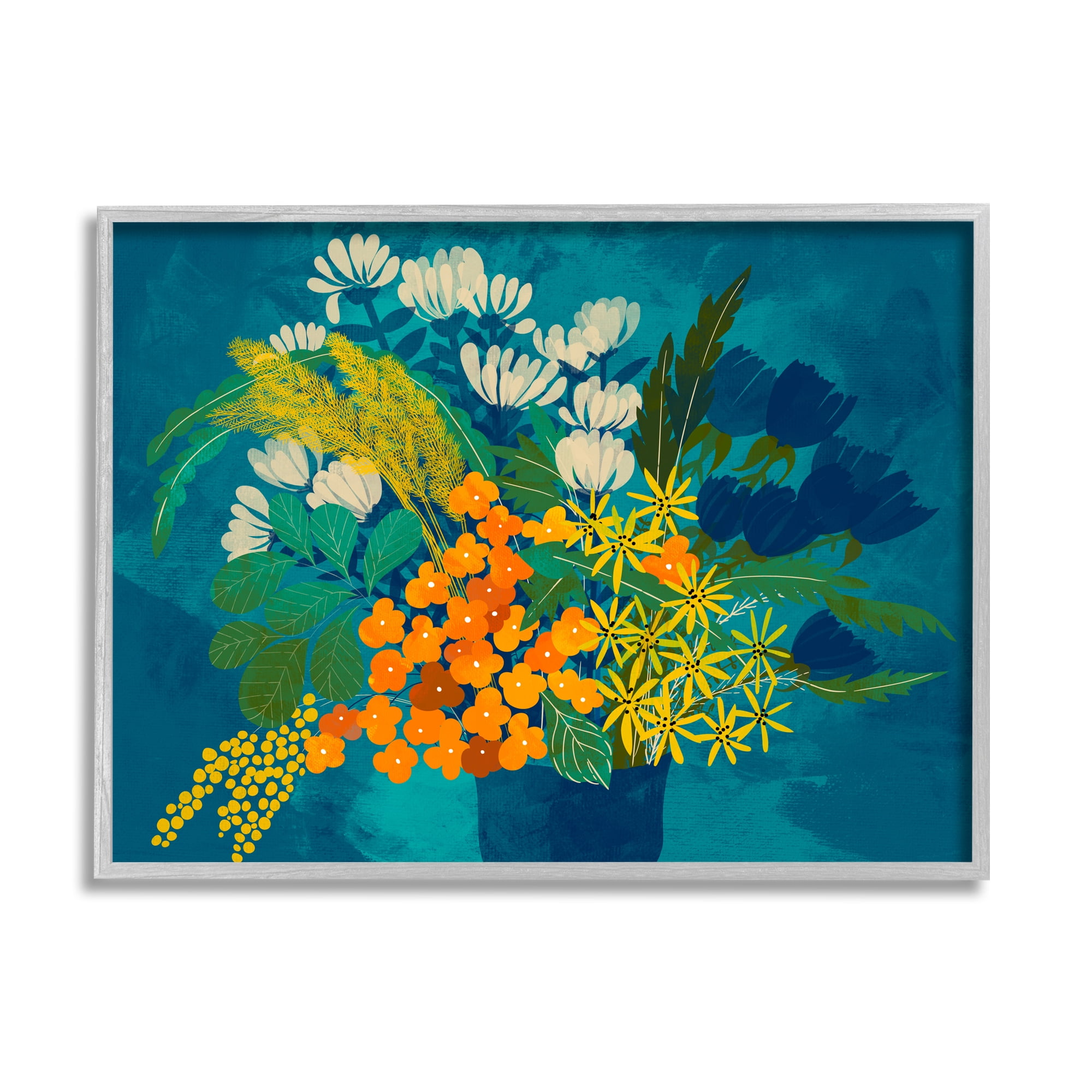 Stupell Industries Mixed Vase Florals Botanical & Floral Painting Gray Framed Art Print Wall Art, 14 x 11