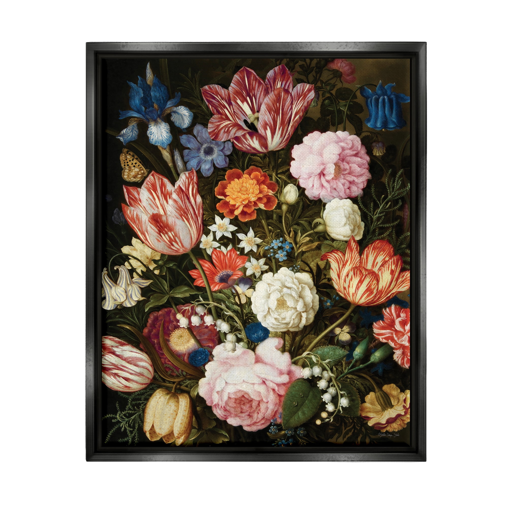 Stupell Industries Mixed Vintage Bouquet Botanical & Floral Painting Black Floater Framed Art Print Wall Art, 17 x 21
